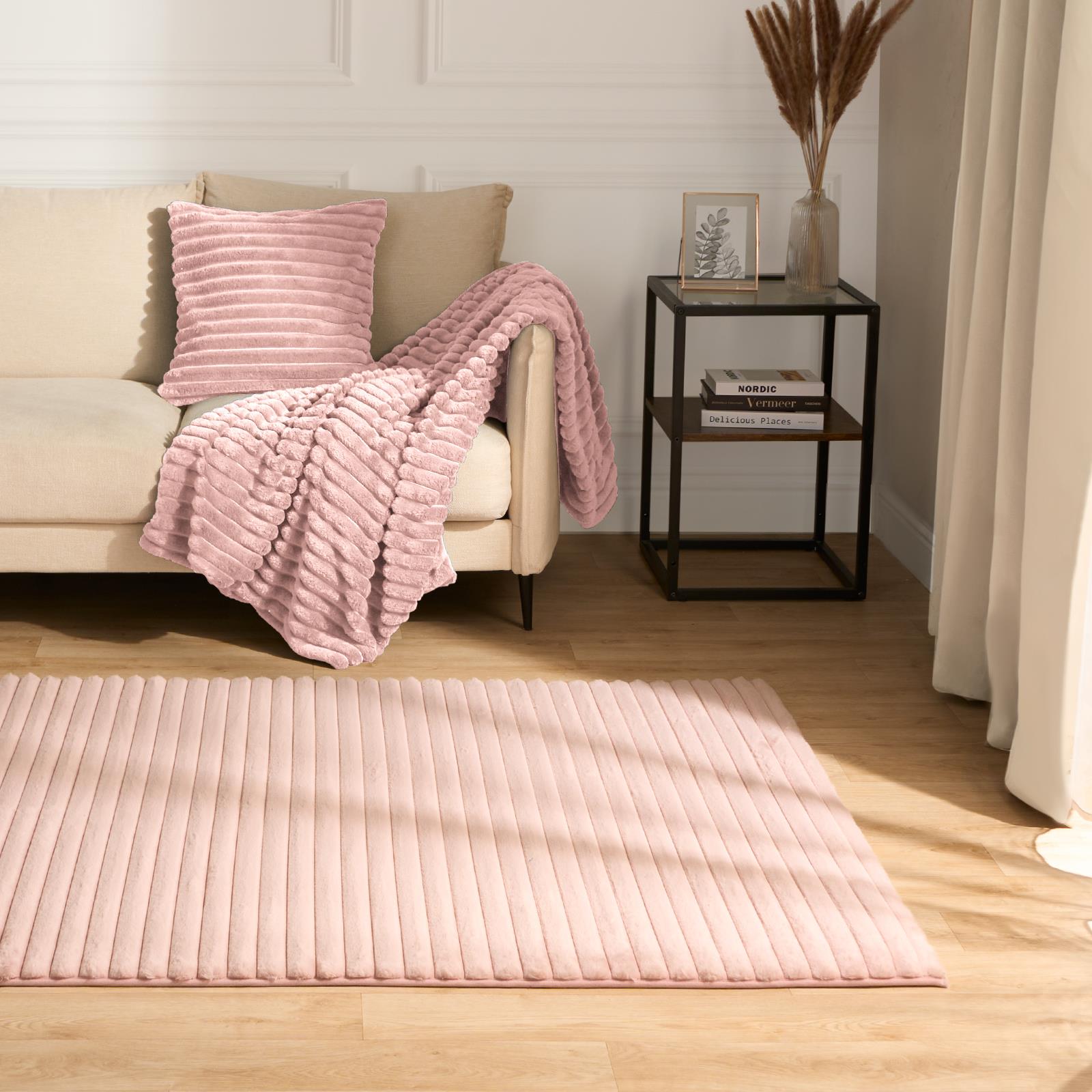 Faux Fur Rug Living Room Ribbed Large Mat Luxury Carpet Anti Slip Floor Runner