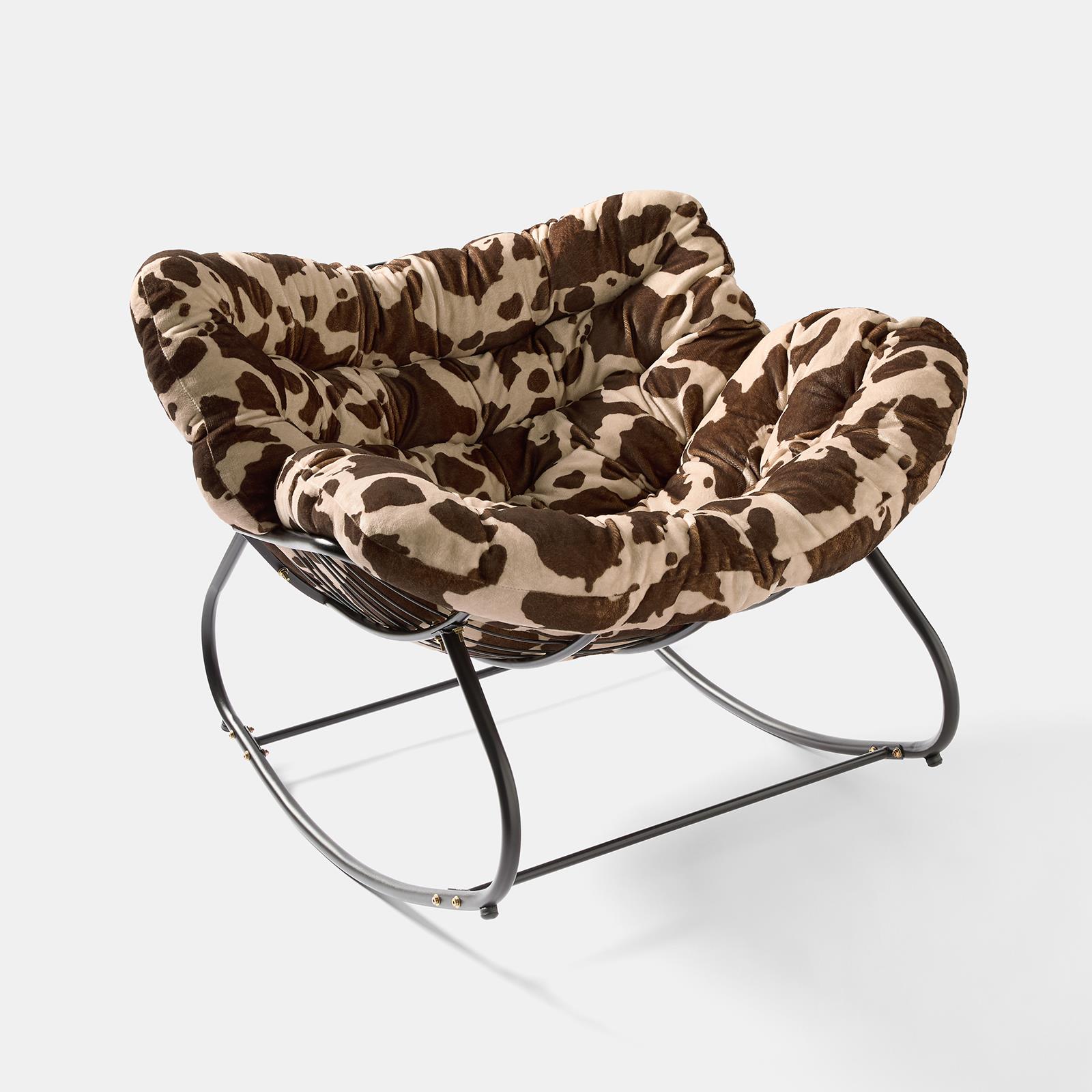 OHS Rocking Chair Ribbed or Smooth Faux Fur Upholstered Metal Frame Cushioned
