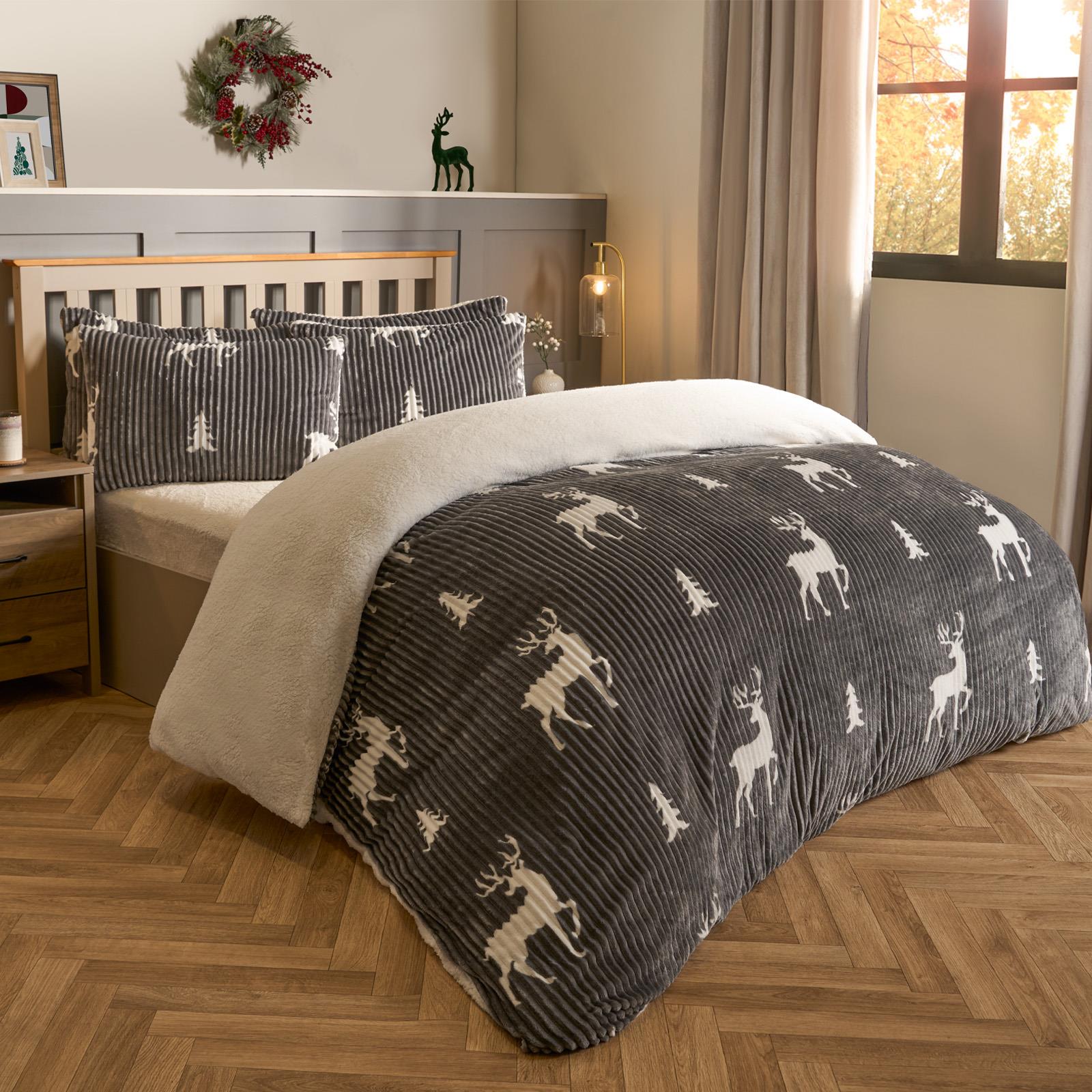 Stag Duvet Cover Pillowcase Bedding Set Soft Ribbed Fleece Quilt Double King Bed