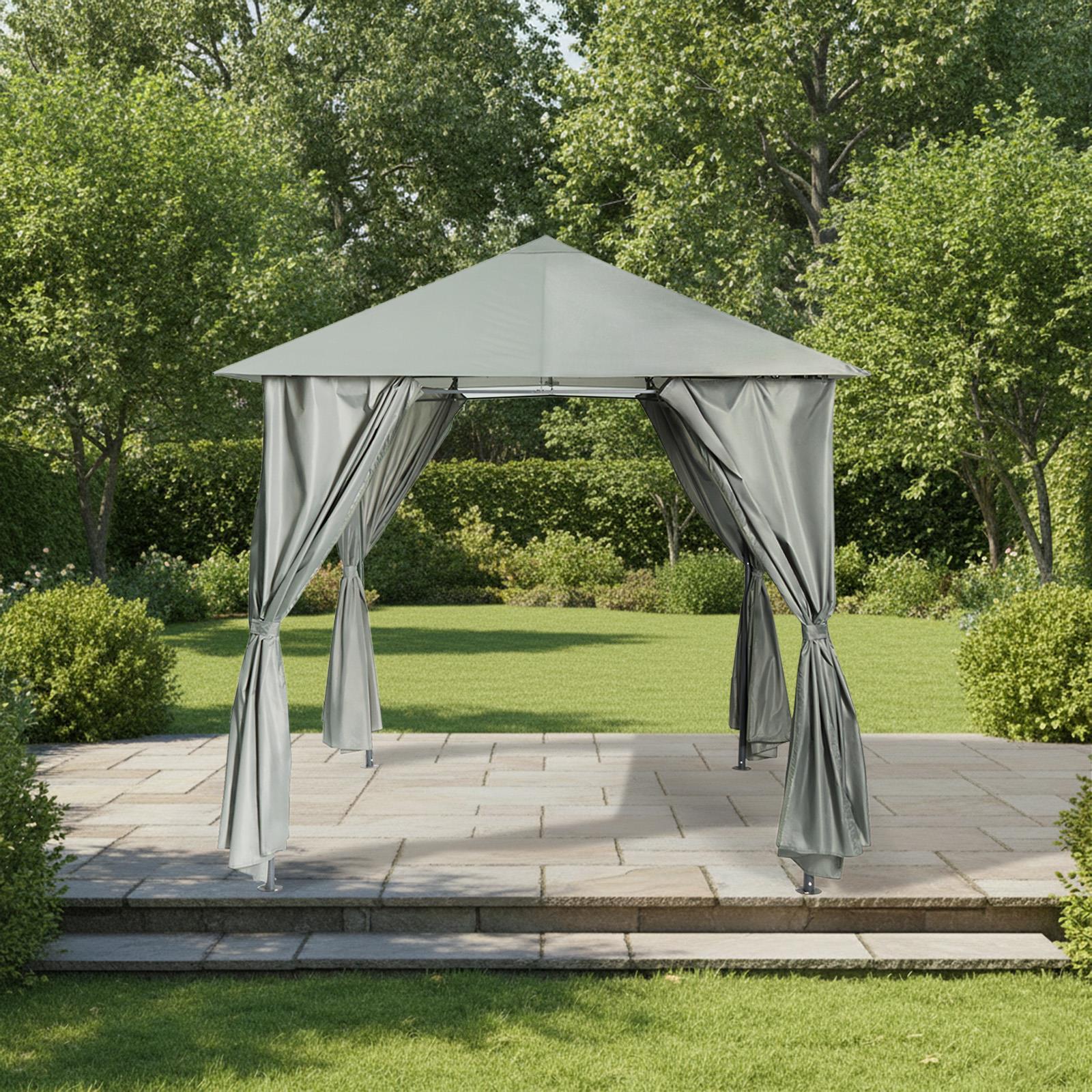 OHS Metal Garden Gazebo with Curtains Outdoor Party Tent Canopy Waterproof