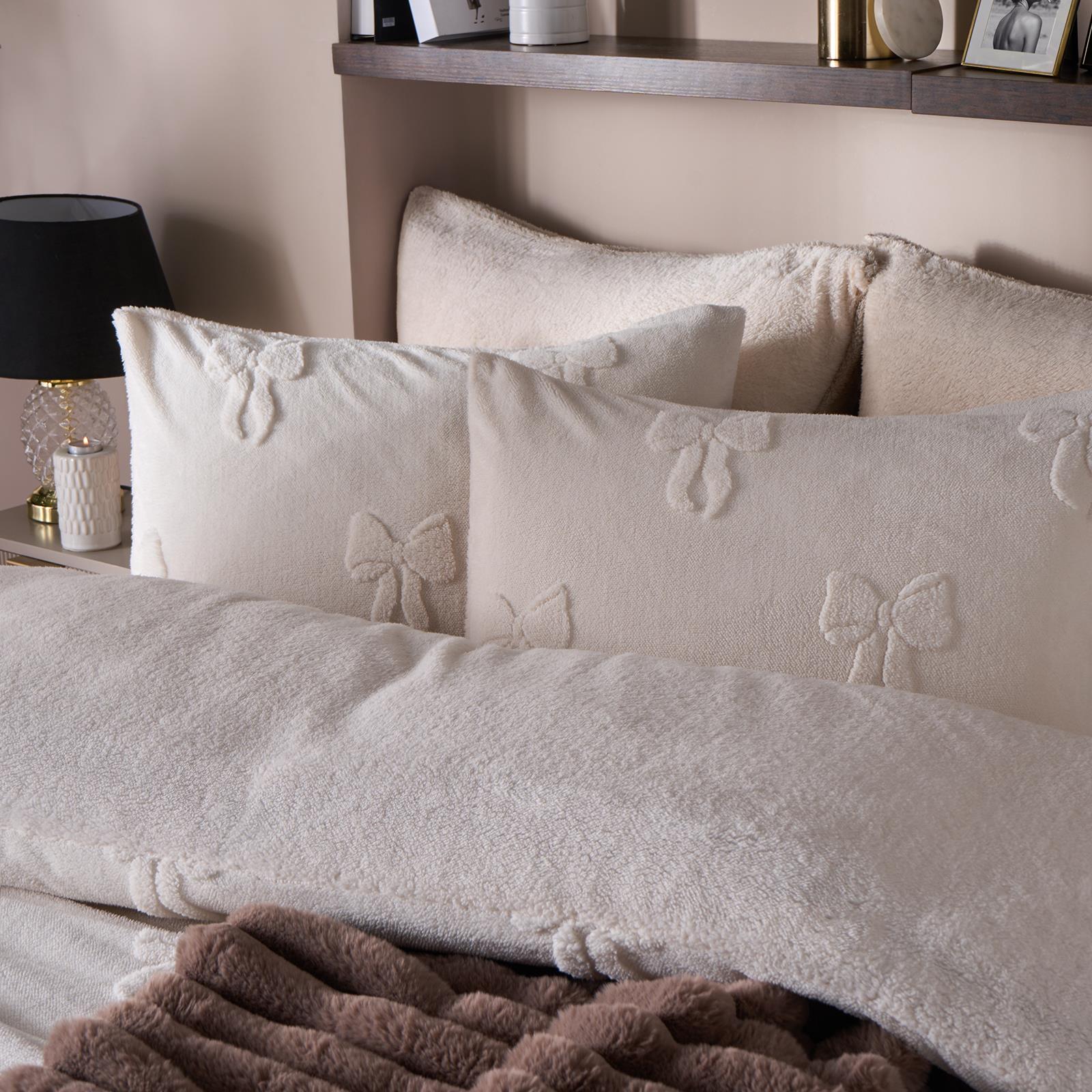OHS Bow Tufted Bedding Set Teddy Fleece Super Soft Duvet Cover with Pillowcase