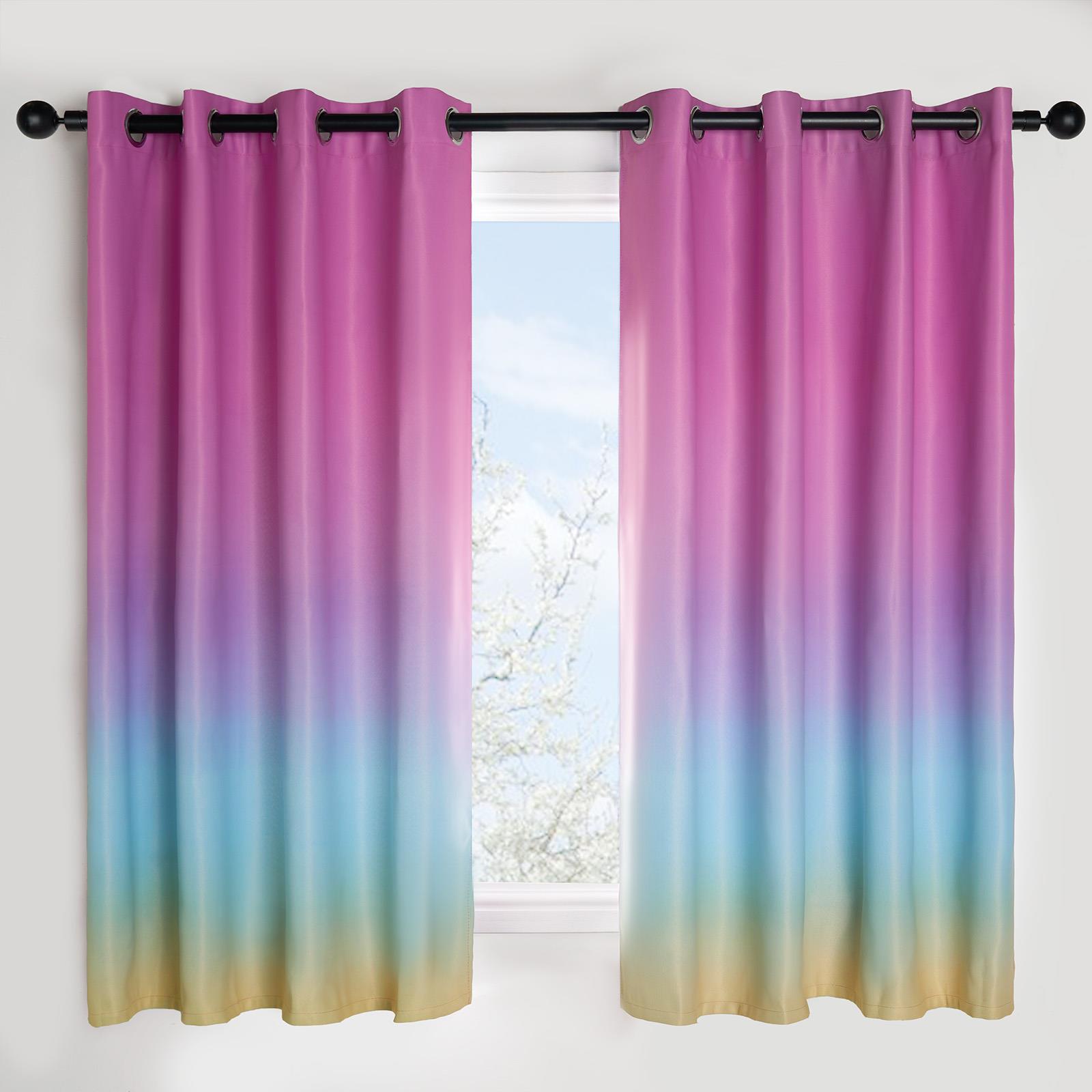 Ombre Eyelet Blackout Kids Curtains Pair of Ring Top Rainbow Ready Made Panels