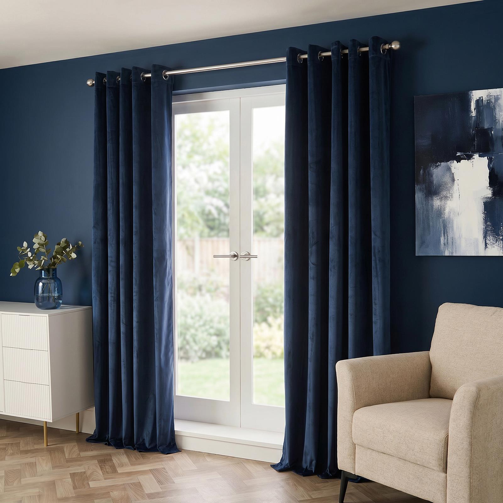 Thermal Matte Velvet Eyelet Curtains 2 Pair Of Ready Made Thick Fabric Ring Top