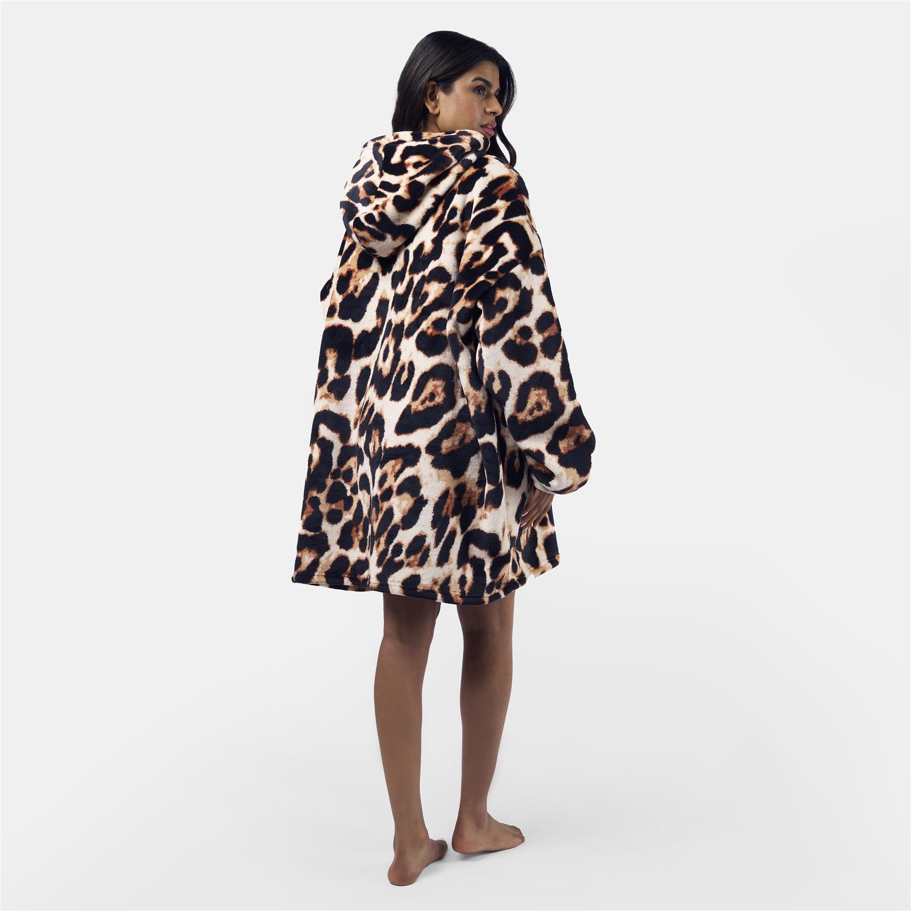 Leopard Hoodie Blanket Sherpa Fleece Supersoft Plush Oversized Throw Wearable