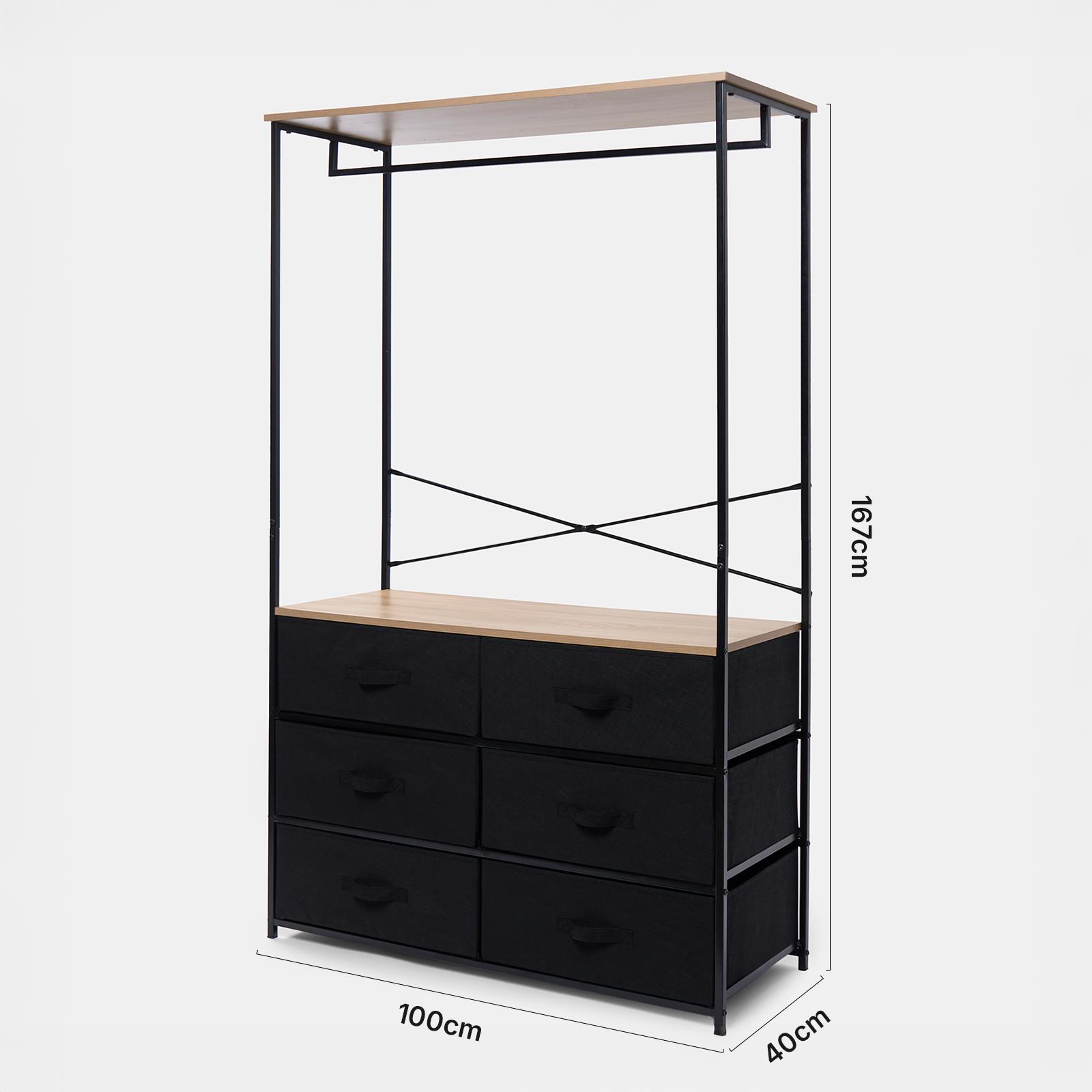 Cabinet Rail Wardrobe Open Home 6 Drawer Coat Hanger Storage Clothes Organiser