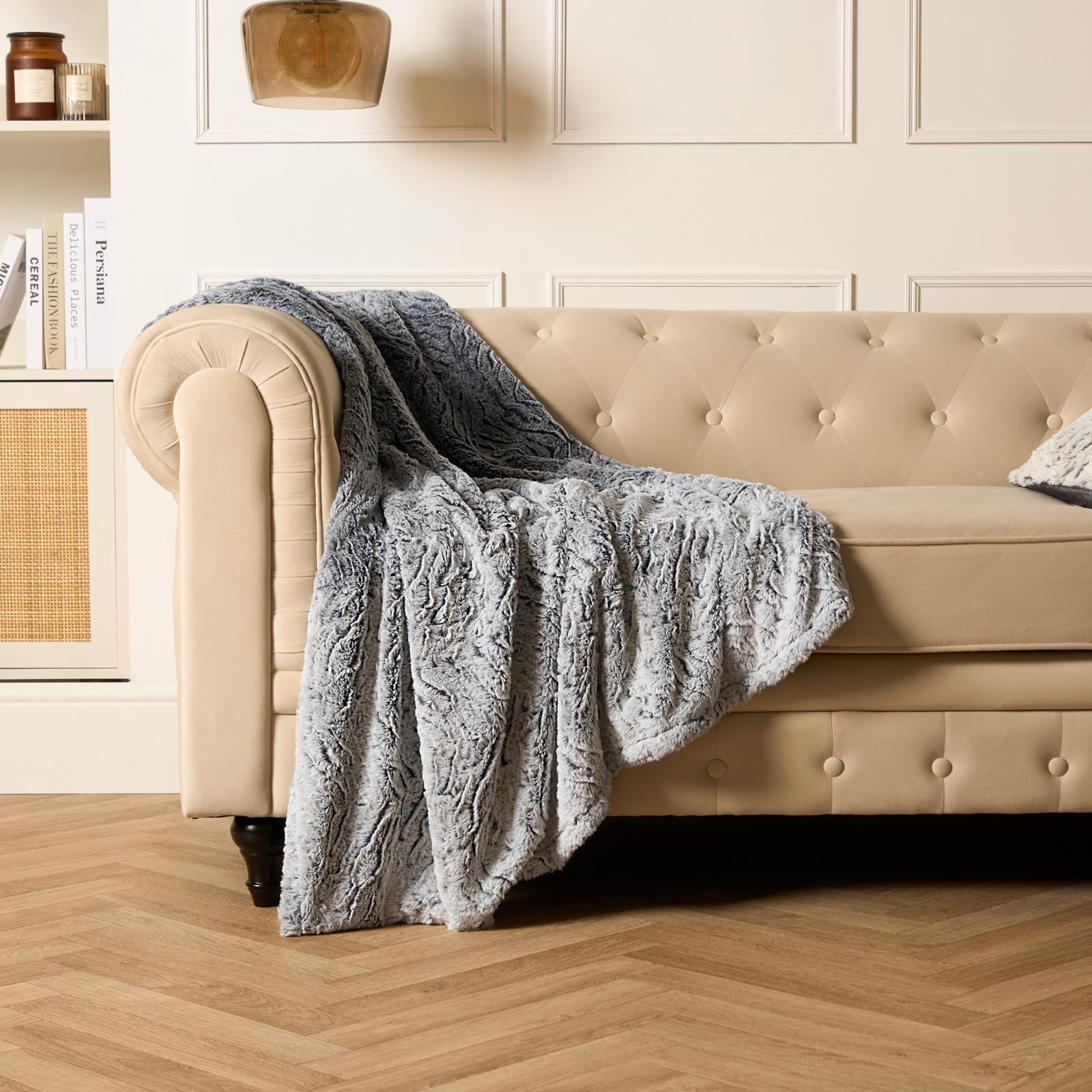 Faux Fur Fleece Throw Bed Blanket Plush Two Tone Warm Super Soft Sofa Bedspread
