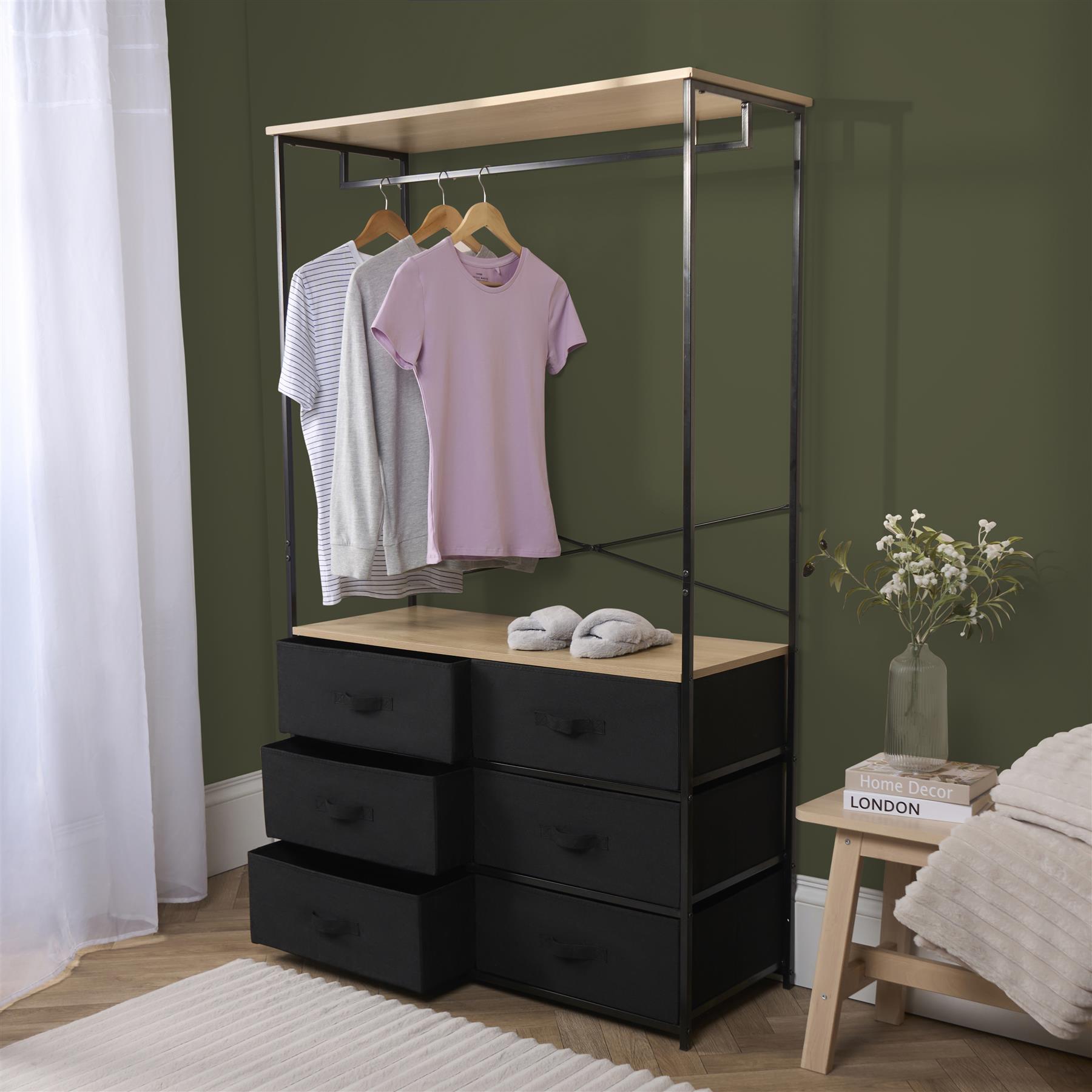 Cabinet Rail Wardrobe Open Home 6 Drawer Coat Hanger Storage Clothes Organiser