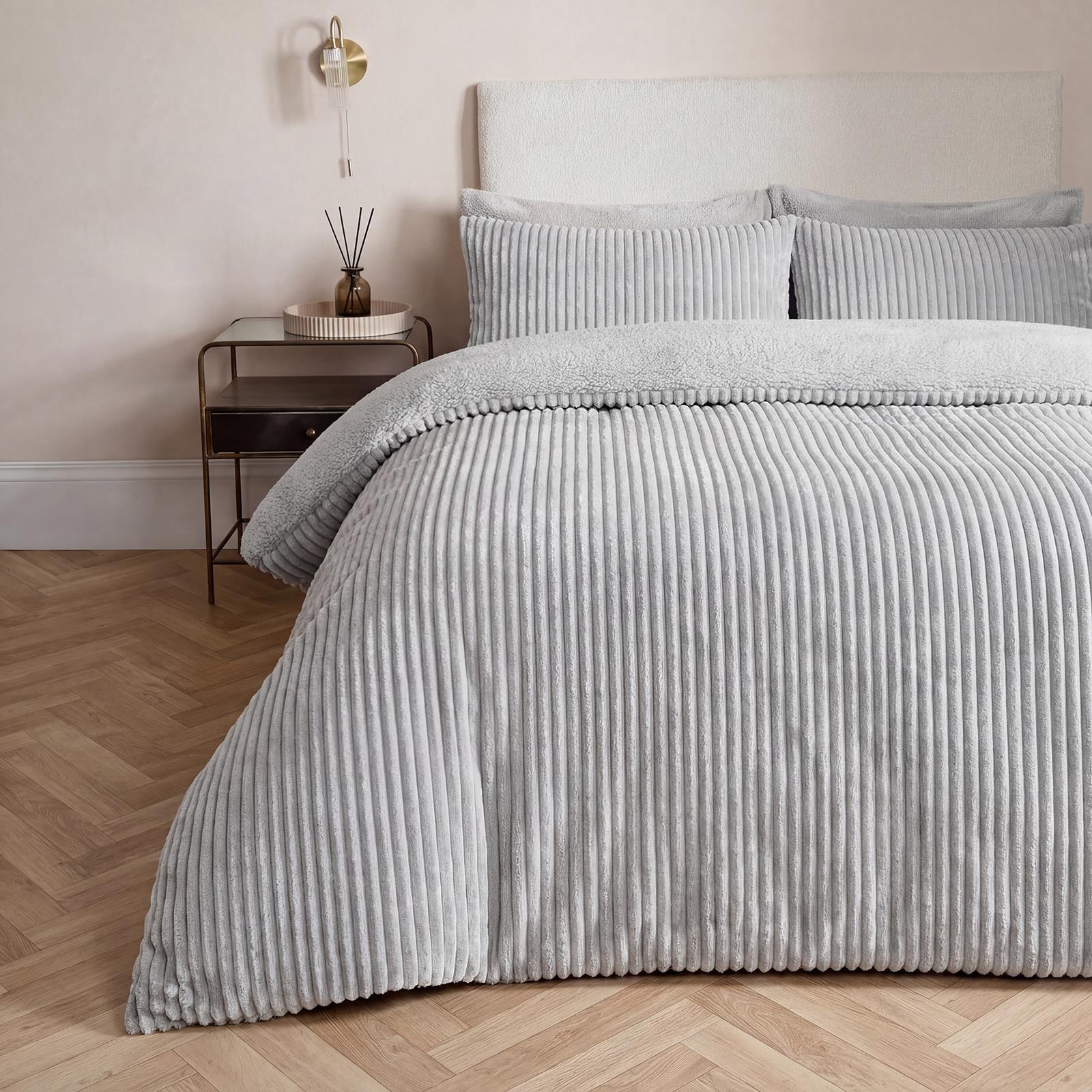 OHS Ribbed Fleece Duvet Cover Set Sherpa Reverse Thermal Supersoft Bedding