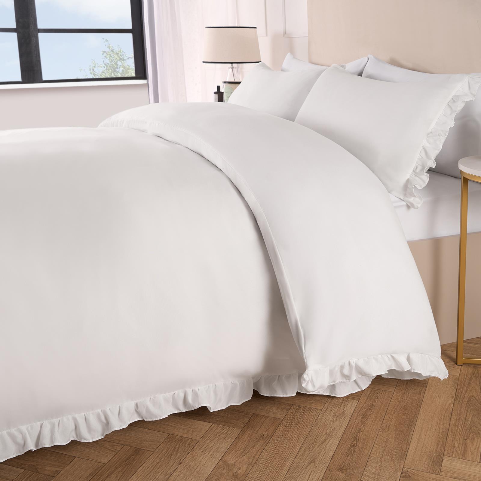 OHS Frill Edge Bedding Set Microfibre Decor Duvet Cover with Pillowcase