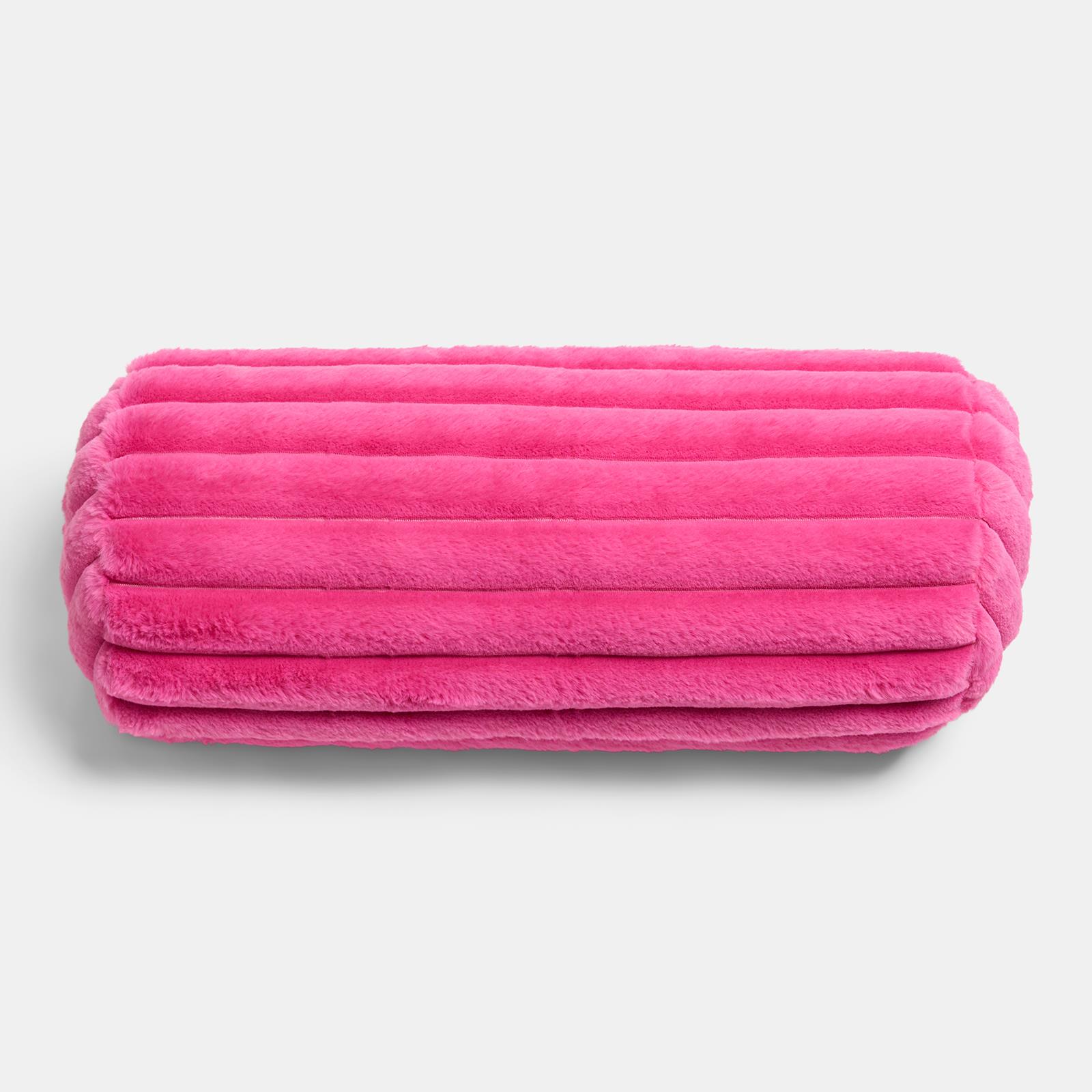 OHS Ribbed Round Bolster Pillow Faux Fur Filled Cushion Soft Neck Roll