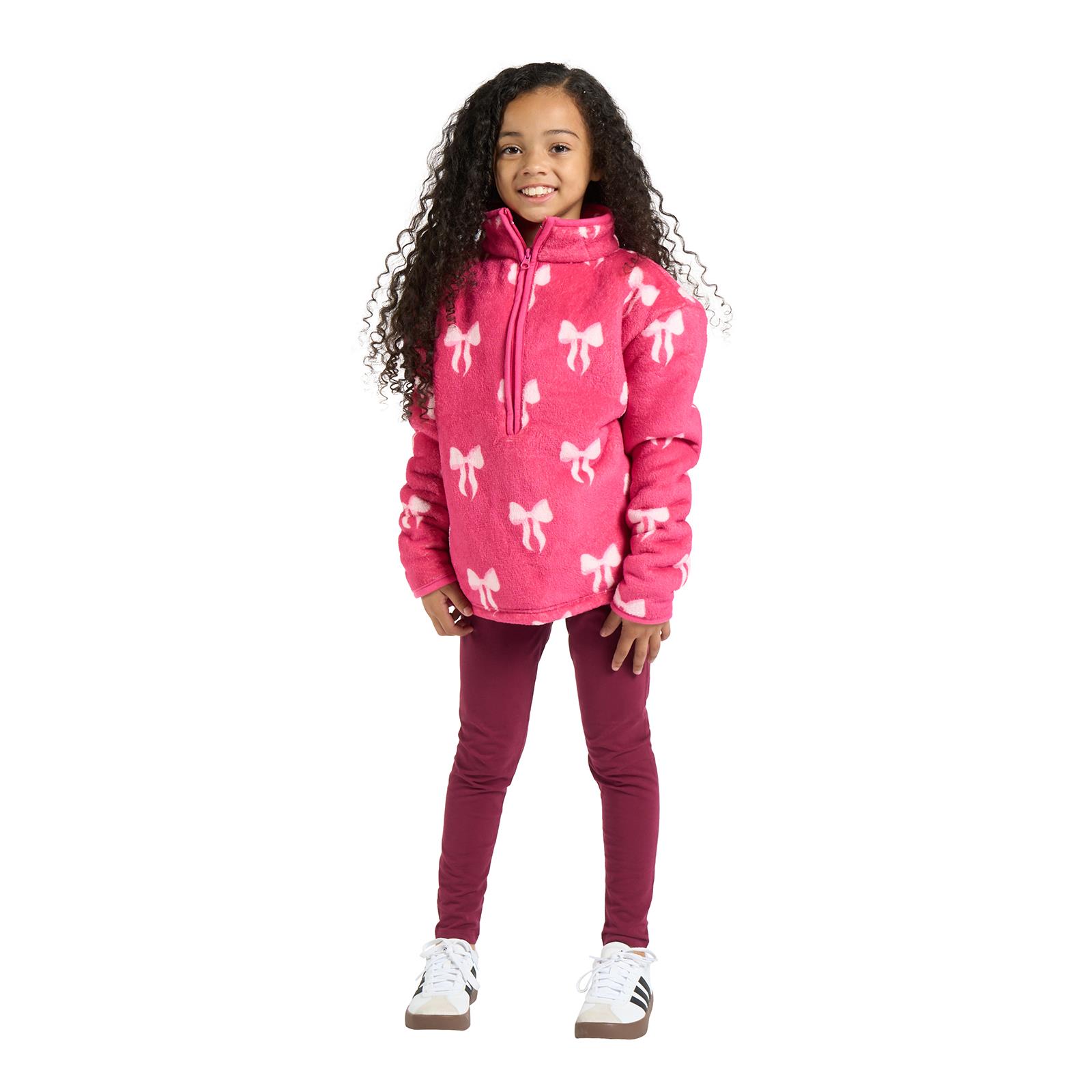 OHS Kids Half Zip Hoodie Bows Soft Fleece Thermal Jumper Pullover Sweatshirt