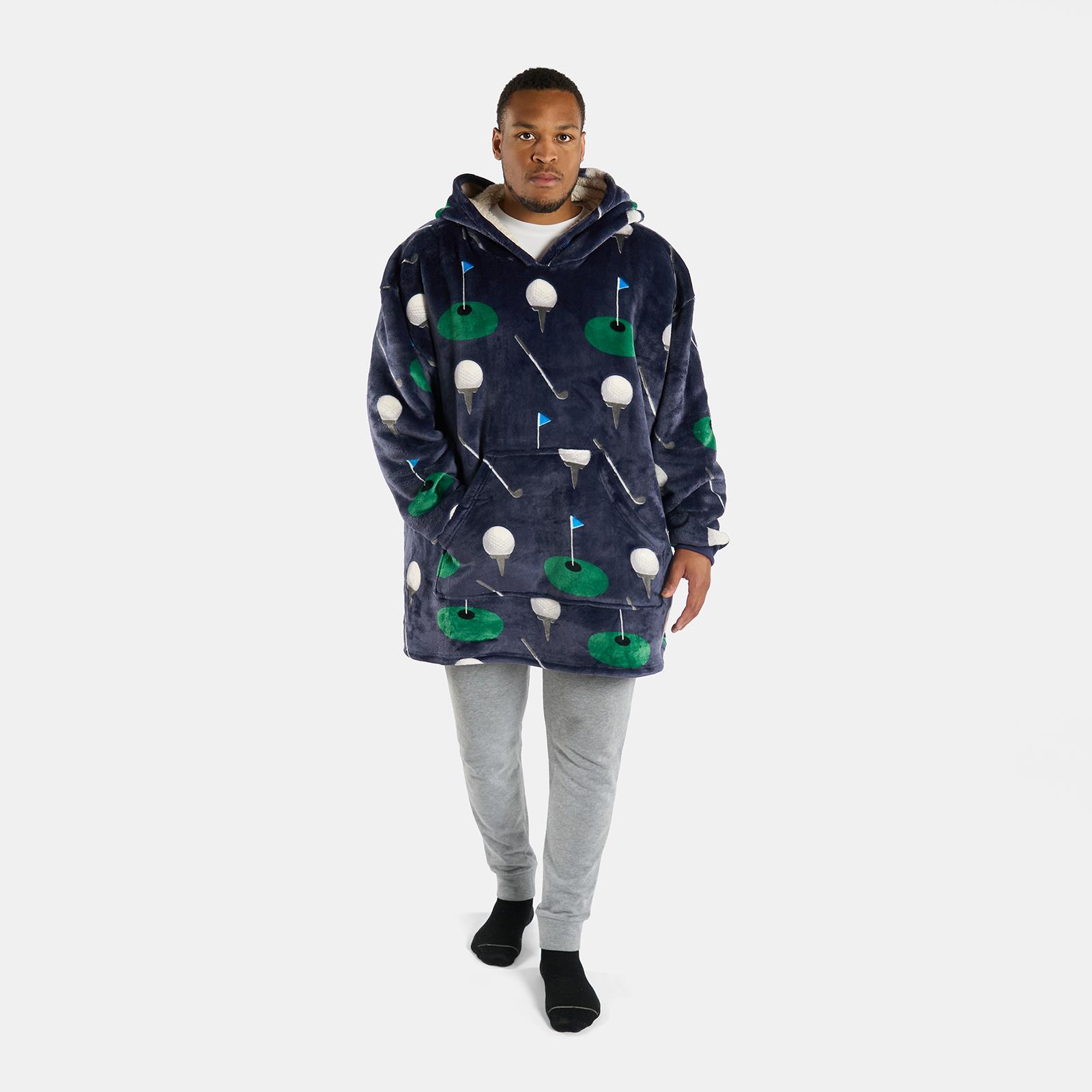 OHS Print Hooded Blanket Adult Xmas Winter Sherpa Lined Throw Oversized Hoodie