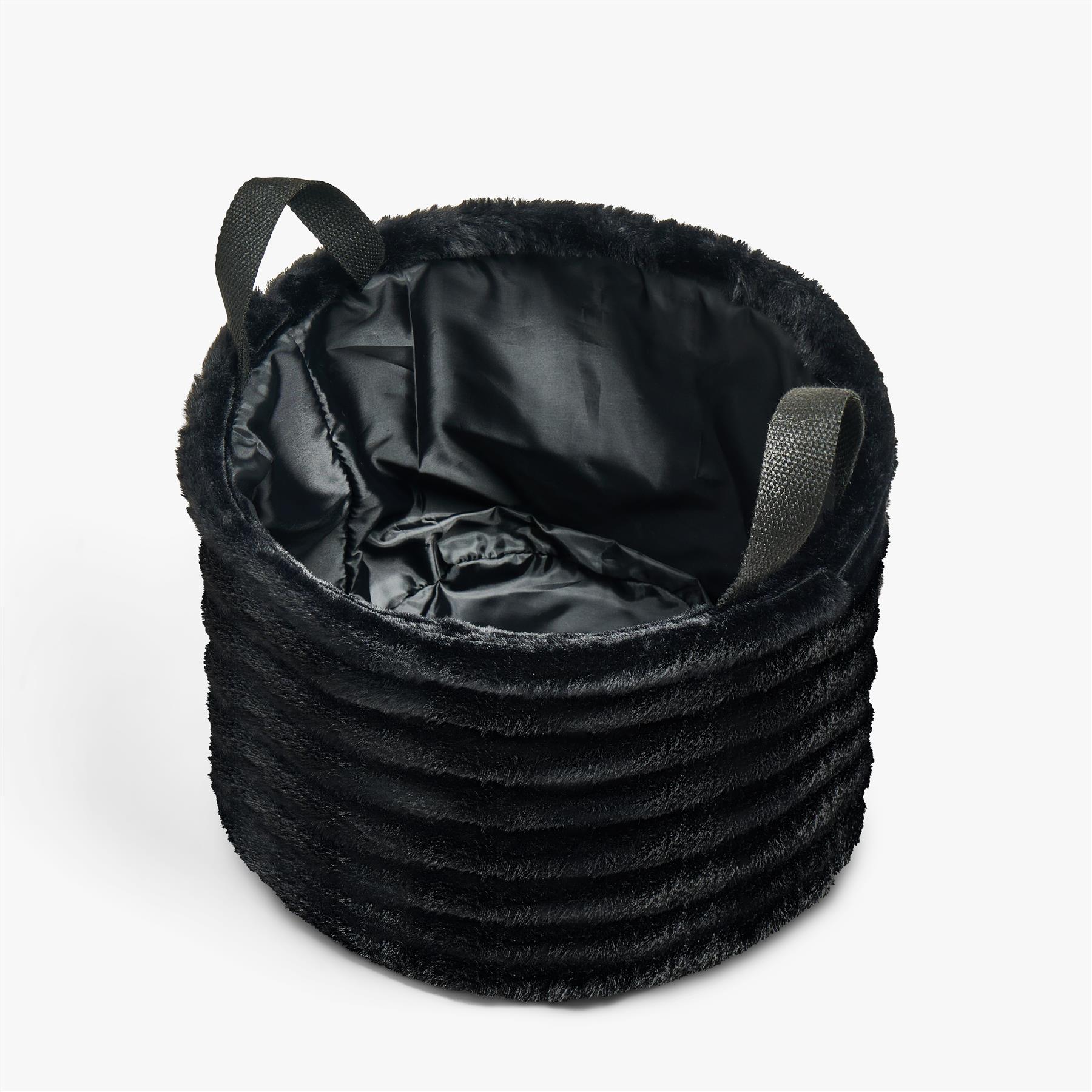 OHS Ribbed Storage Basket with Handles Faux Fur Compact Bucket Organiser