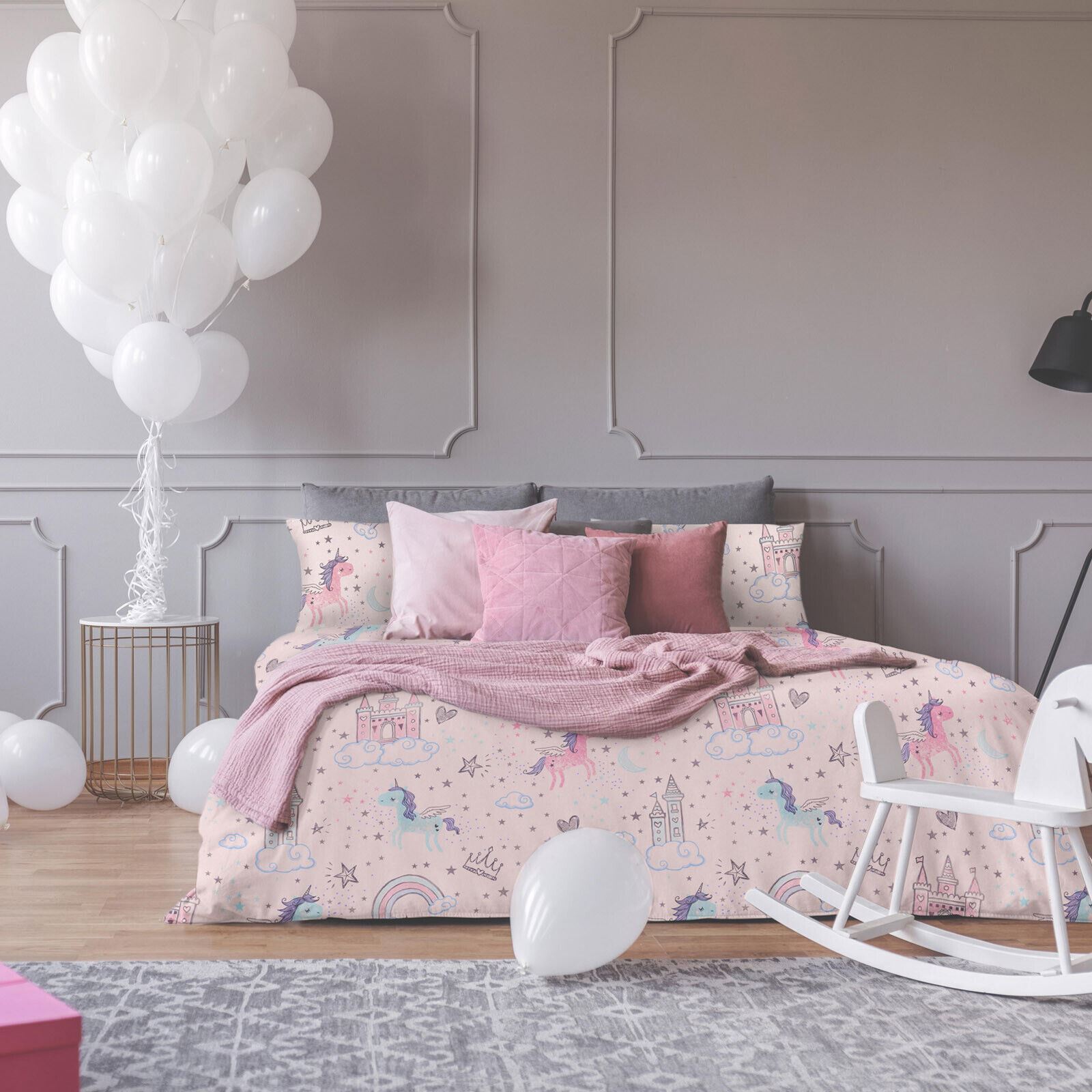 Dreamscene Unicorn Kingdom Duvet Cover and Pillowcase Kids Pink Star Bedding Set