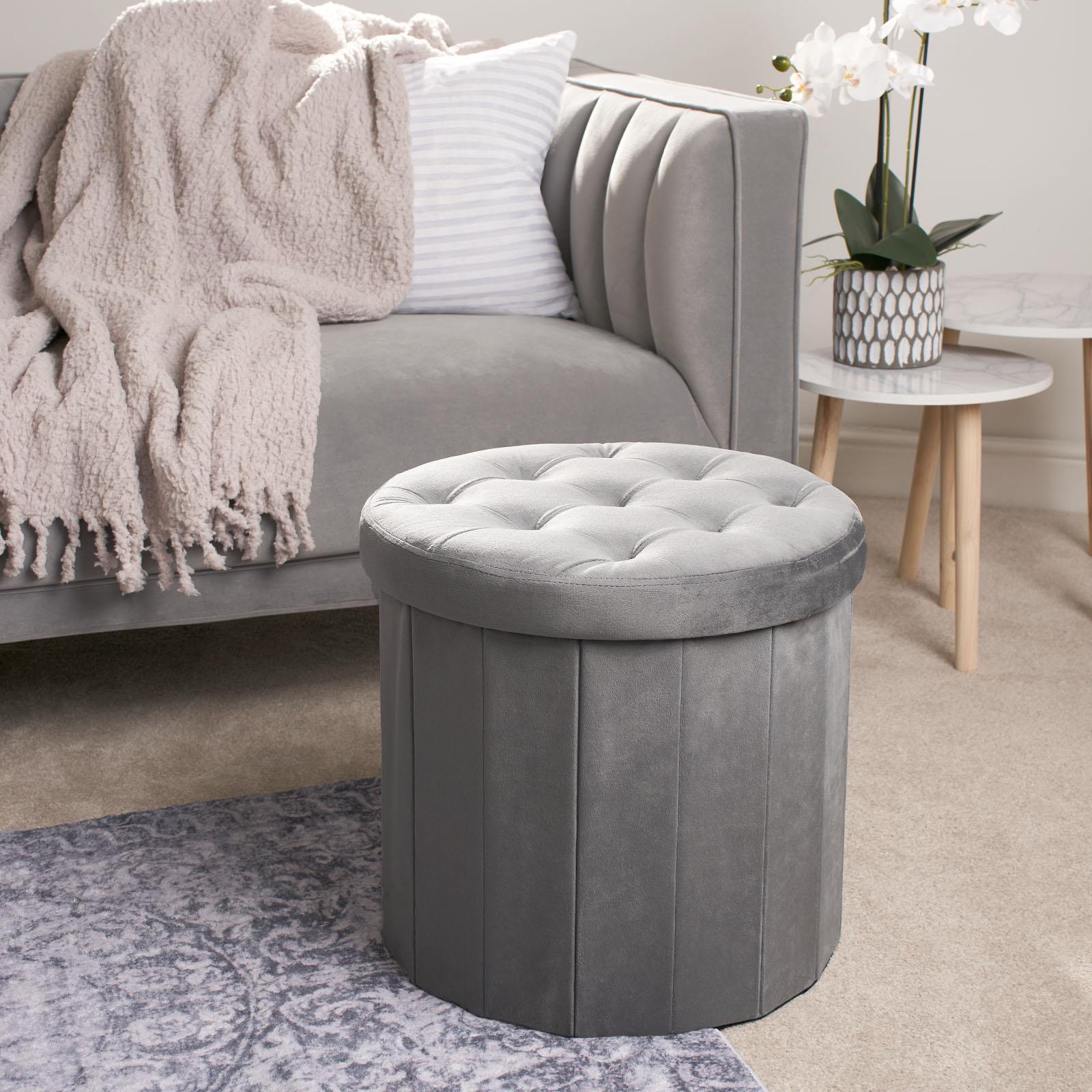 OHS Folding Ottoman Storage Box Footstool Tub Space Saving Velvet Seat