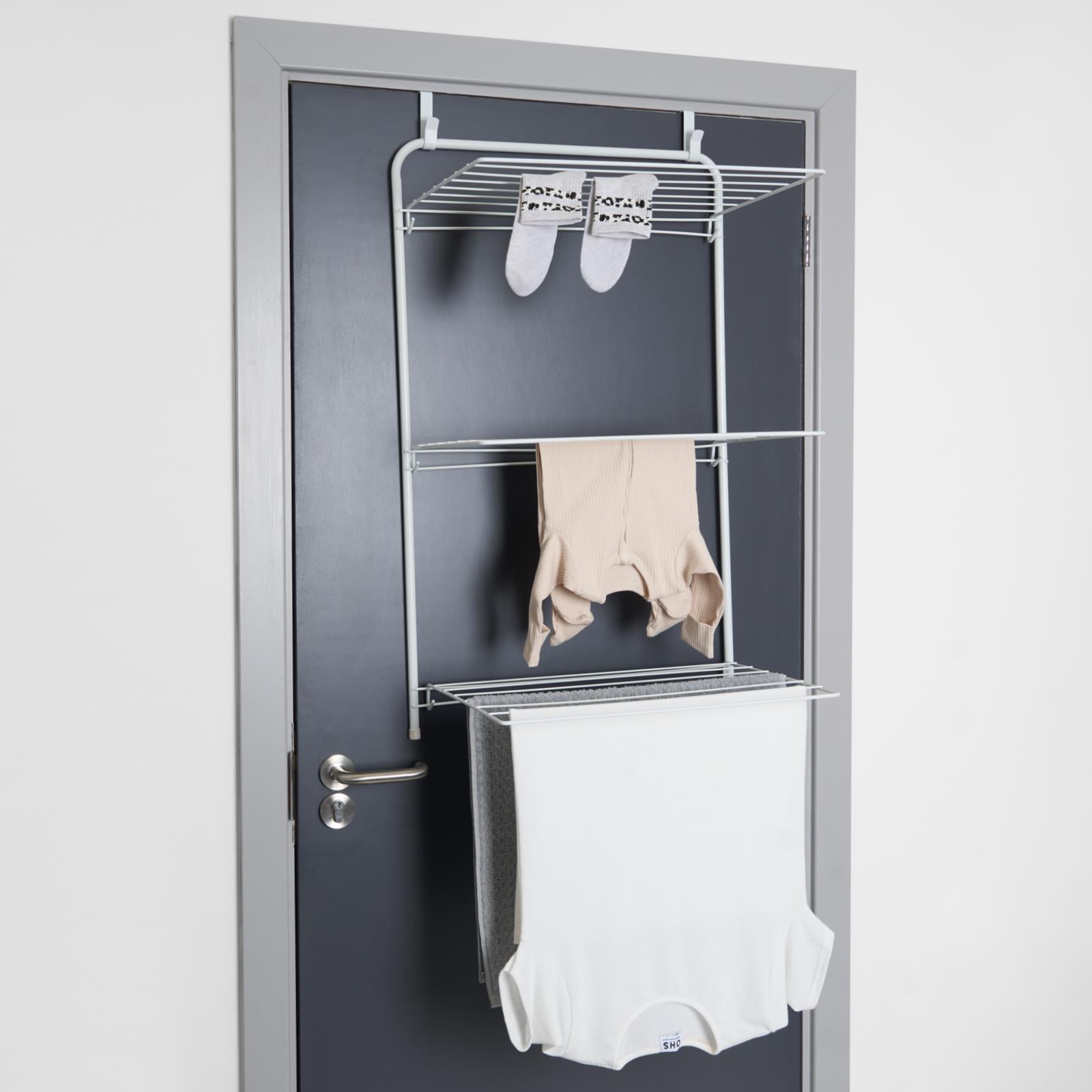 Over The Door Tiered Foldable Drying Rack Towel Storage Organiser Rail Hanger