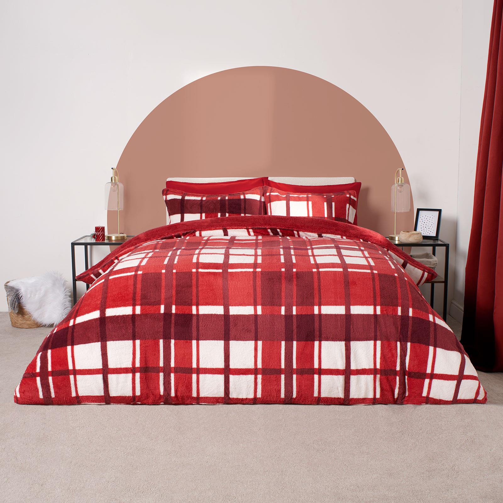 Teddy Fleece Soft Duvet Cover Set Pillowcase Bedding Warm Cosy Winter Check Bed - Picture 15 of 16