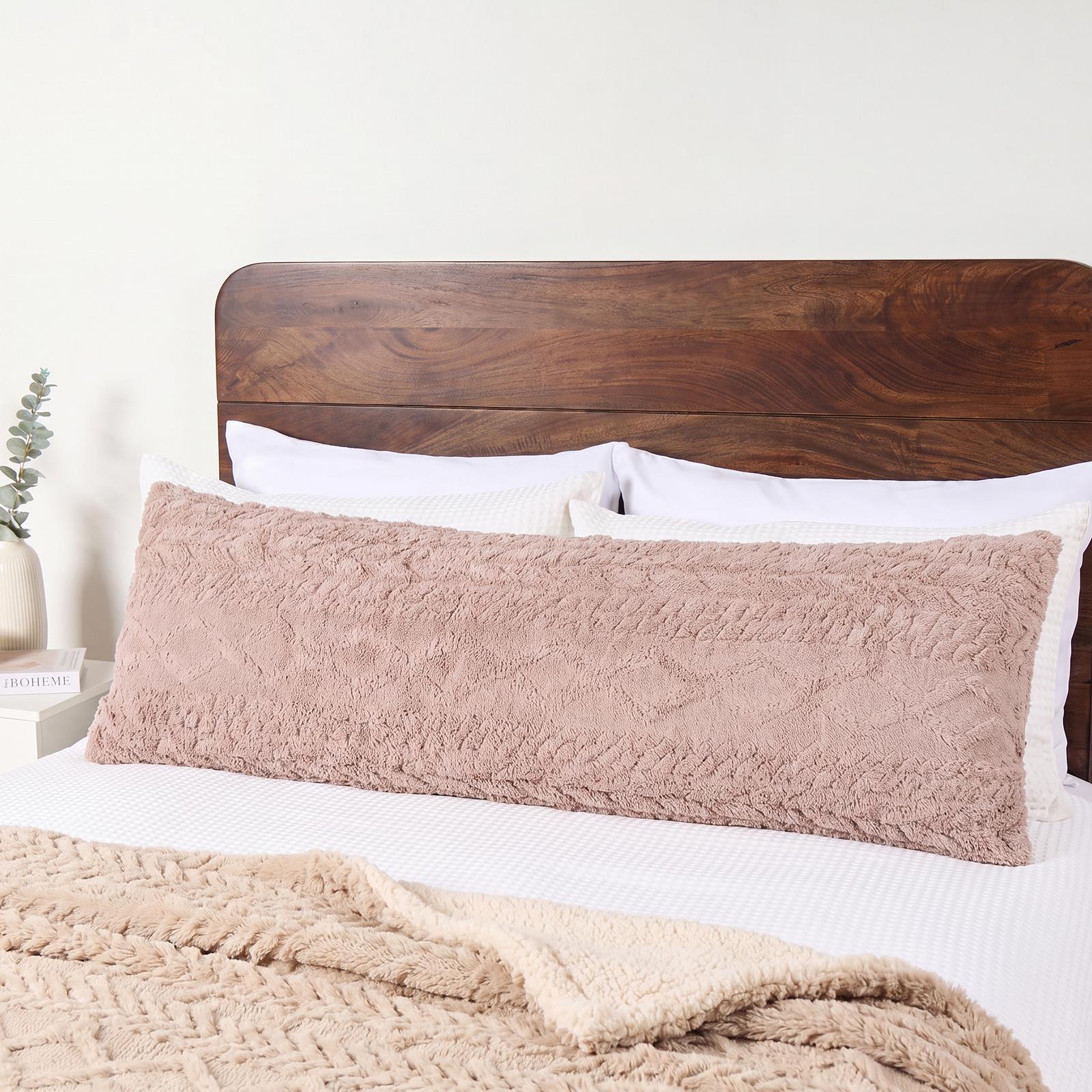 OHS Cable Knit Bolster Cuddle Cushion Fleece Back Support Filled Reading Pillow