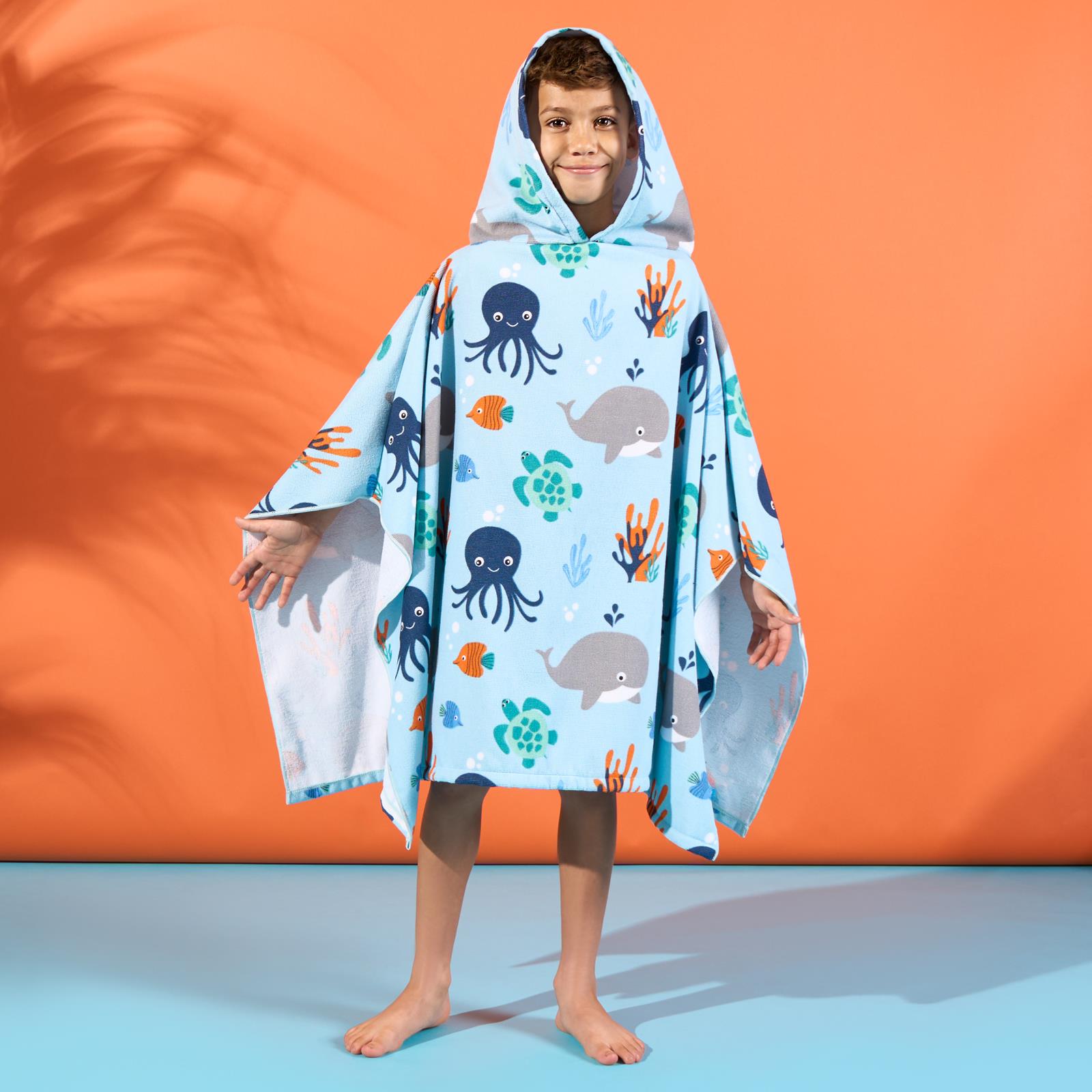 Kids Poncho Beach Towel Hooded Quick Dry Microfibre Holiday Swimming Absorbent - Picture 120 of 139