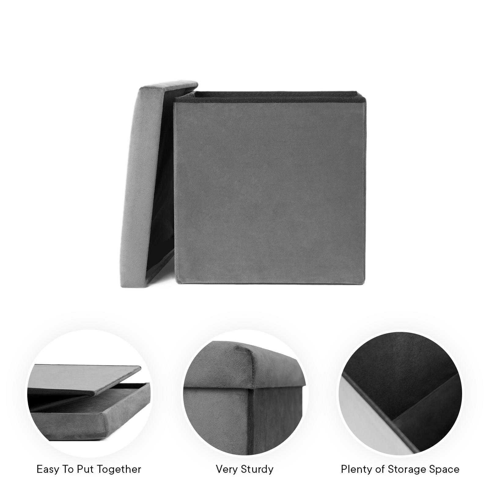 OHS Folding Ottoman Storage Box Footstool Tub Space Saving Velvet Seat
