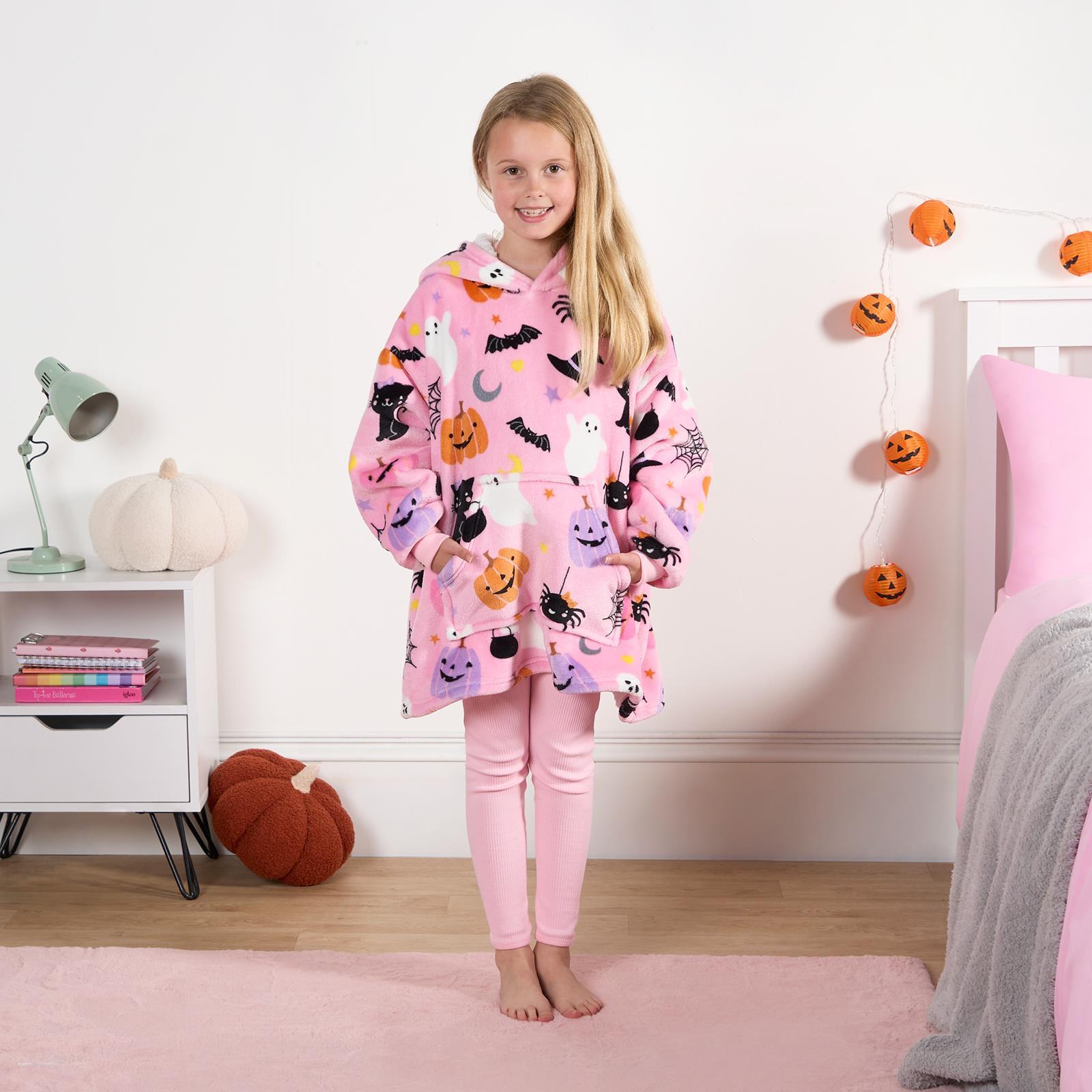 OHS Kids Hoodie Blanket Halloween Prints Sherpa Lined Wearable Throw