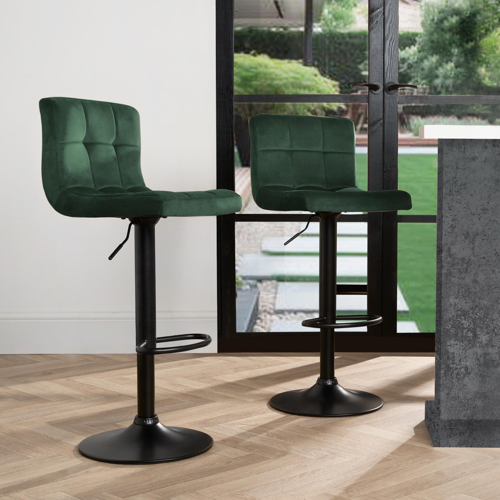 Adjustable Bar Stools x 2 Velvet Swivel Pub Seat Kitchen Breakfast Counter Chair - Picture 21 of 47