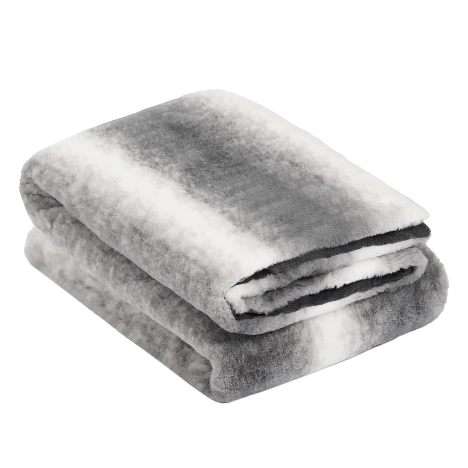 Stripe Throw Over Blanket Faux Fur Fleece Super Soft Plush Sofa Warm Bedspread