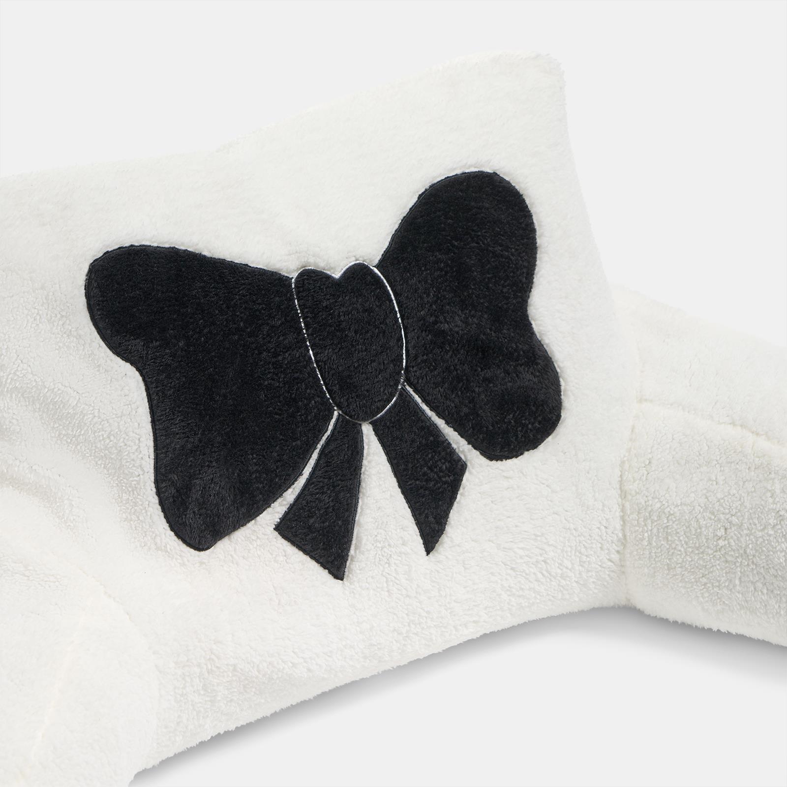 OHS Embroidered Bow Cuddle Cushion Teddy Fleece Reading Pillow with Arms