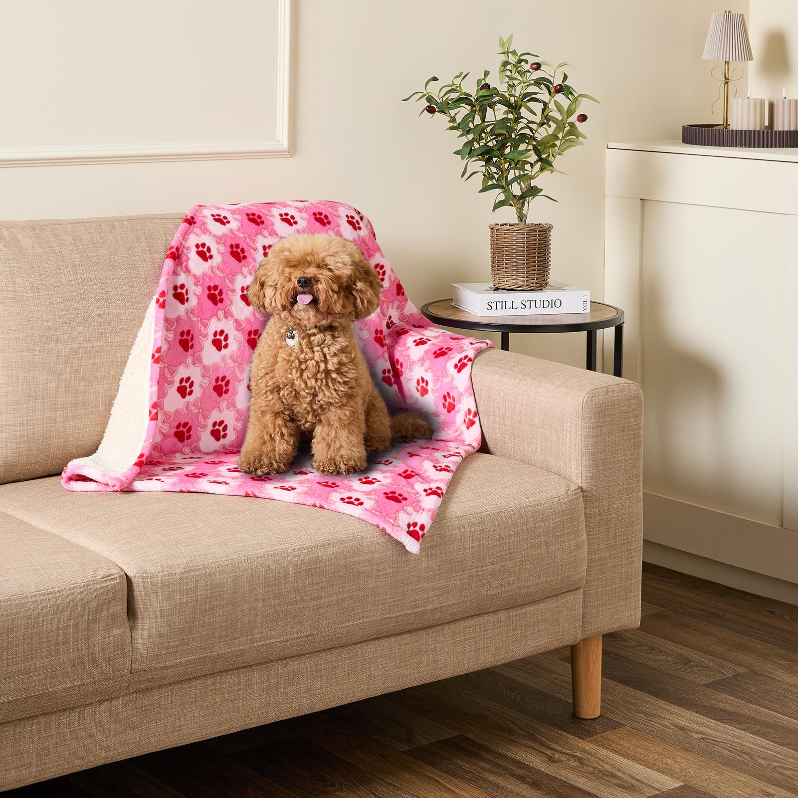 OHS Printed Pet Blanket Reversible Sherpa Fleece Dog Cats Thermal Calming Throw