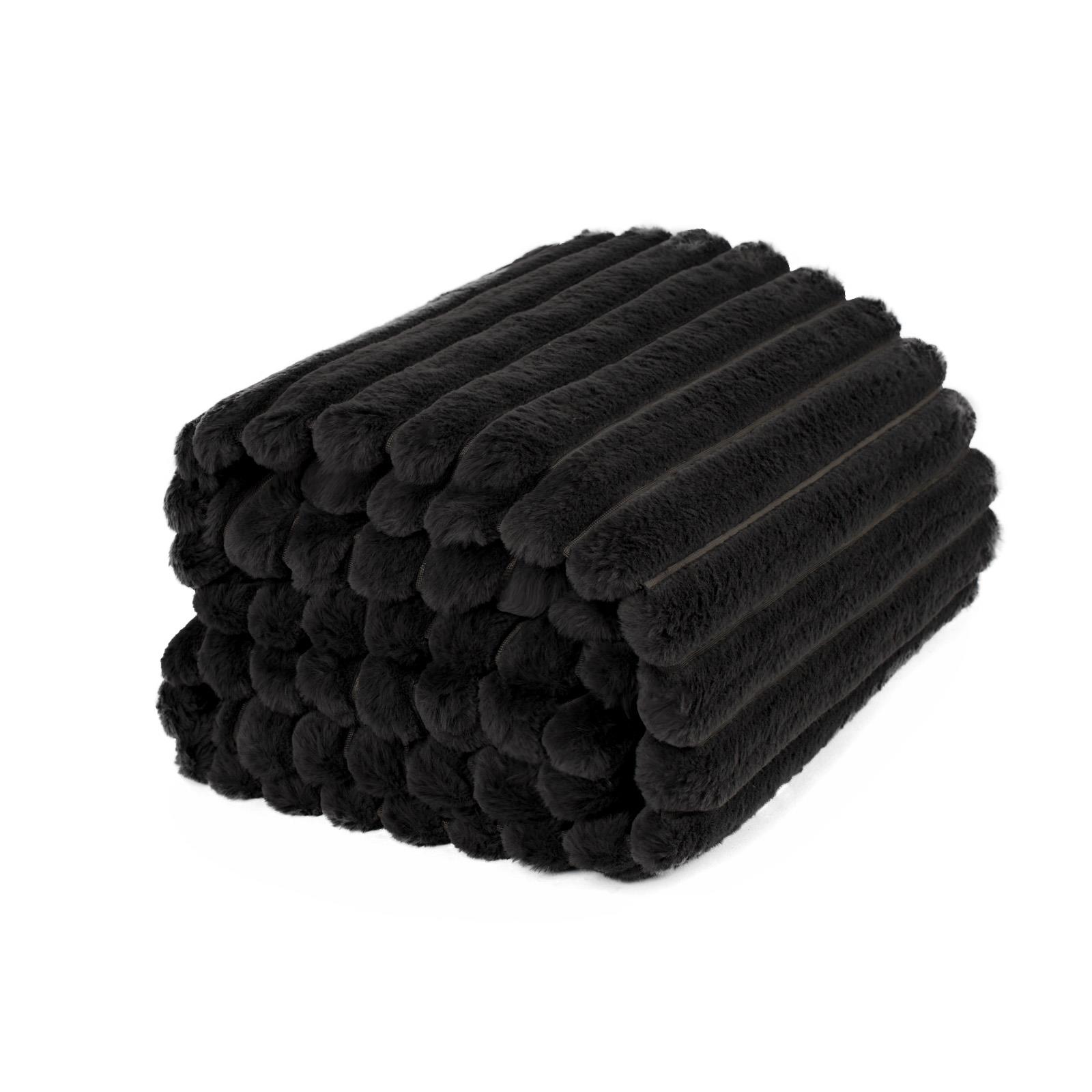 OHS Faux Fur Ribbed Fleece Throw Over Bed Blanket Warm Supersoft