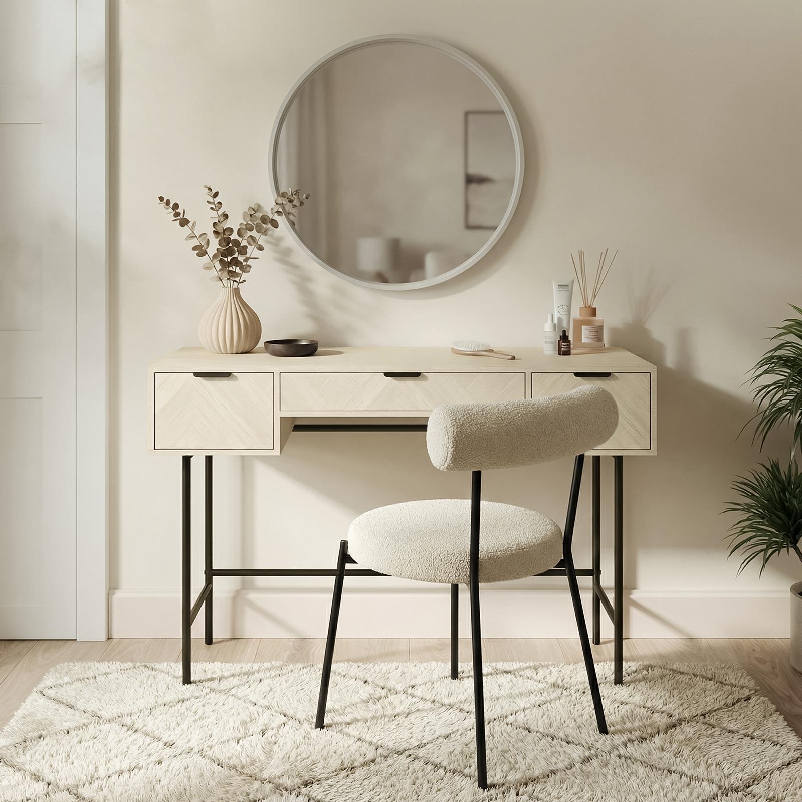 OHS Chevron Dressing Table Engineered Wood Makeup Vanity Desk with 3 Drawers