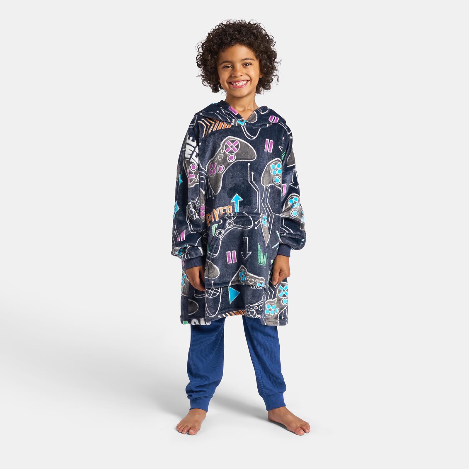 OHS Kids Print Hoodie Blanket Glow in the Dark Flannel Fleece Wearable Throw