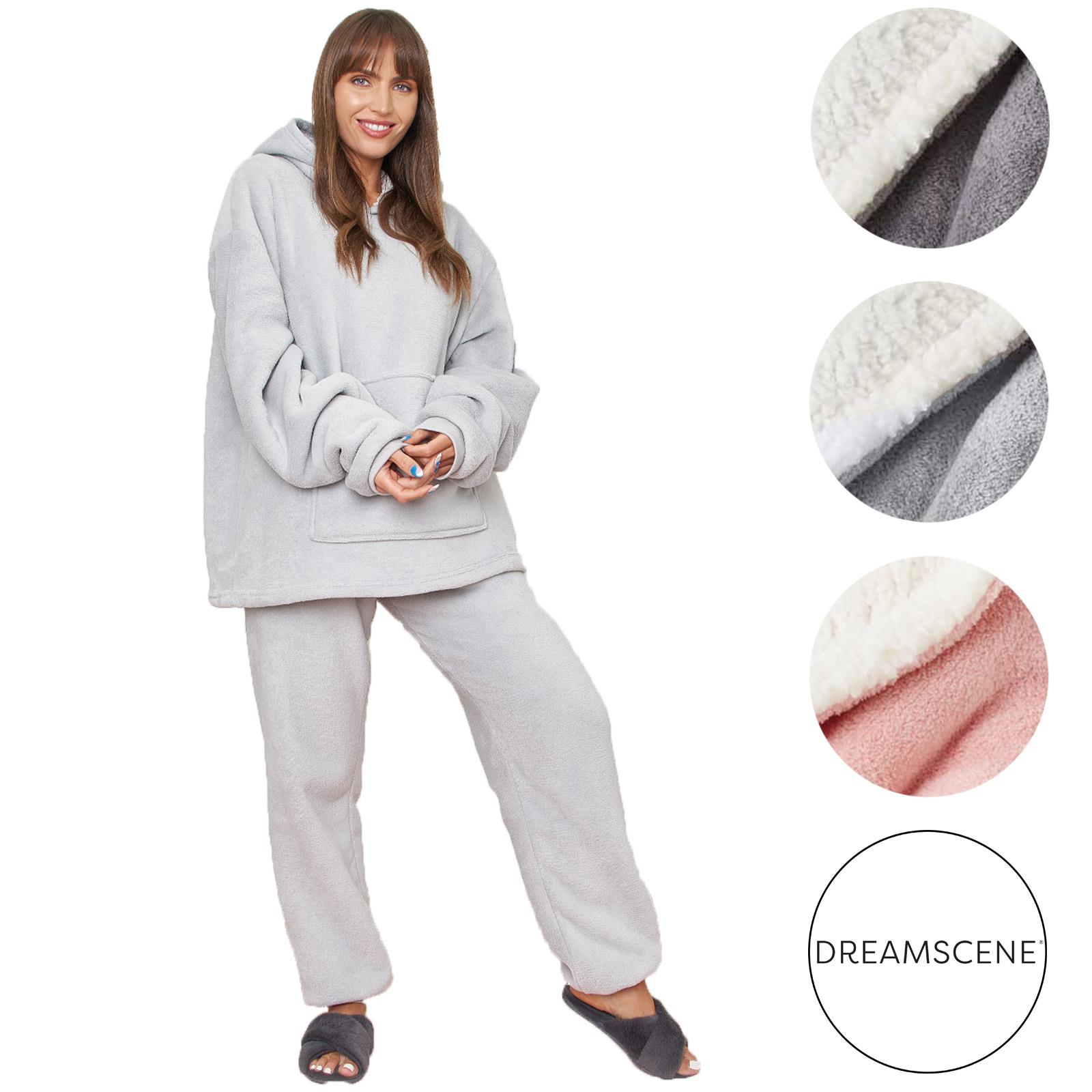 OHS Fleece Loungewear Set Coral Winter Sherpa Nightwear 2-Piece Hoodie Jogger