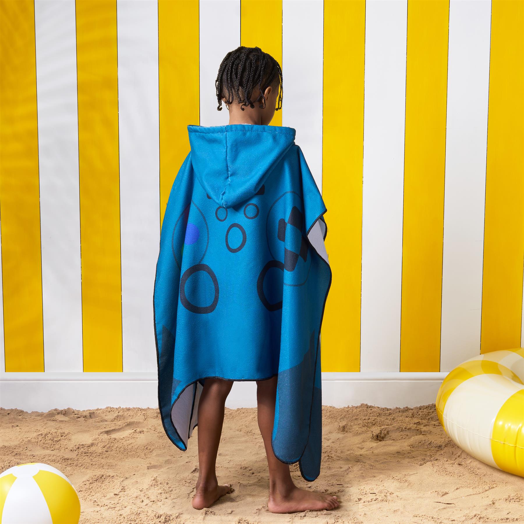 Kids Poncho Beach Towel Hooded Quick Dry Microfibre Holiday Swimming Absorbent - Picture 49 of 139