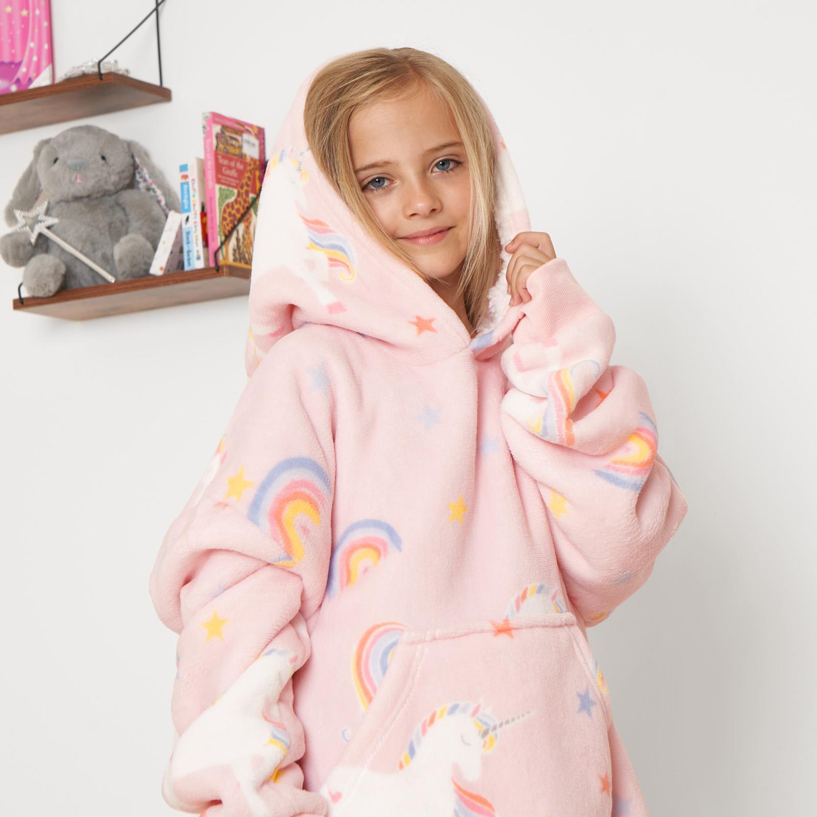 Kids Hoodie Blanket Oversized Sherpa Fleece Jumper Sweatshirt Soft Warm Throw - Picture 116 of 169