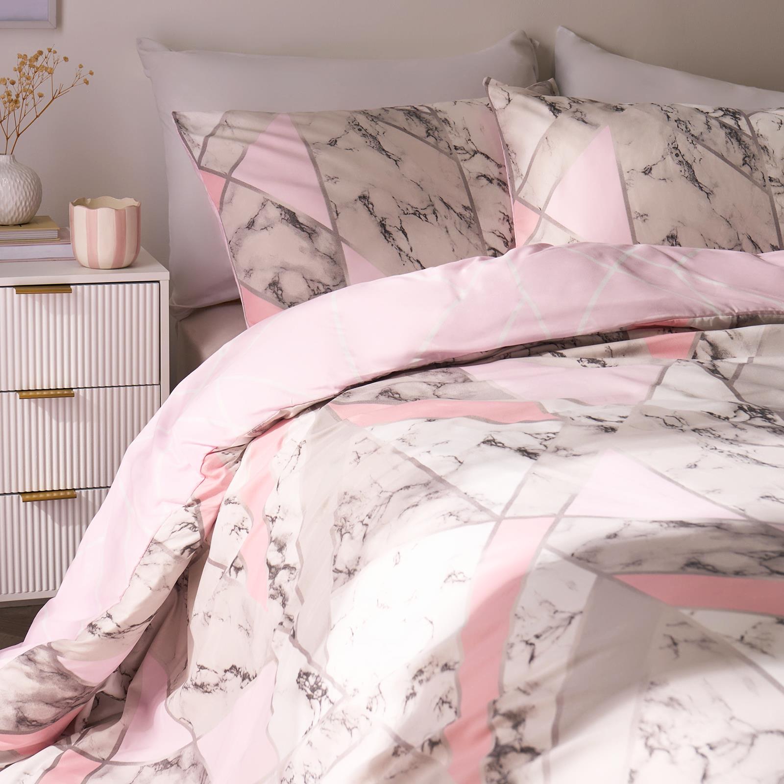 OHS Marble Reversible Duvet Cover Pillowcases Bedding Set Double King