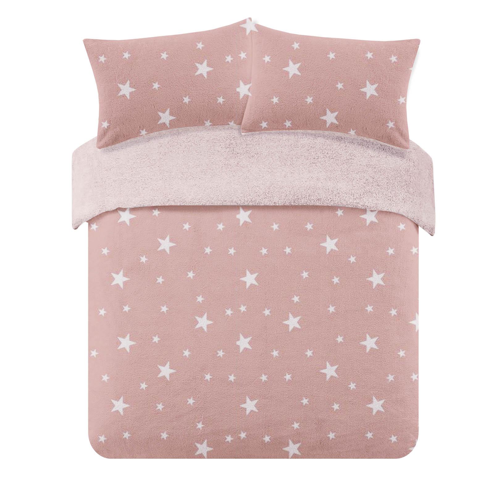 OHS Stars Teddy Fleece Duvet Cover with Pillowcase Soft Plush Bedding Set