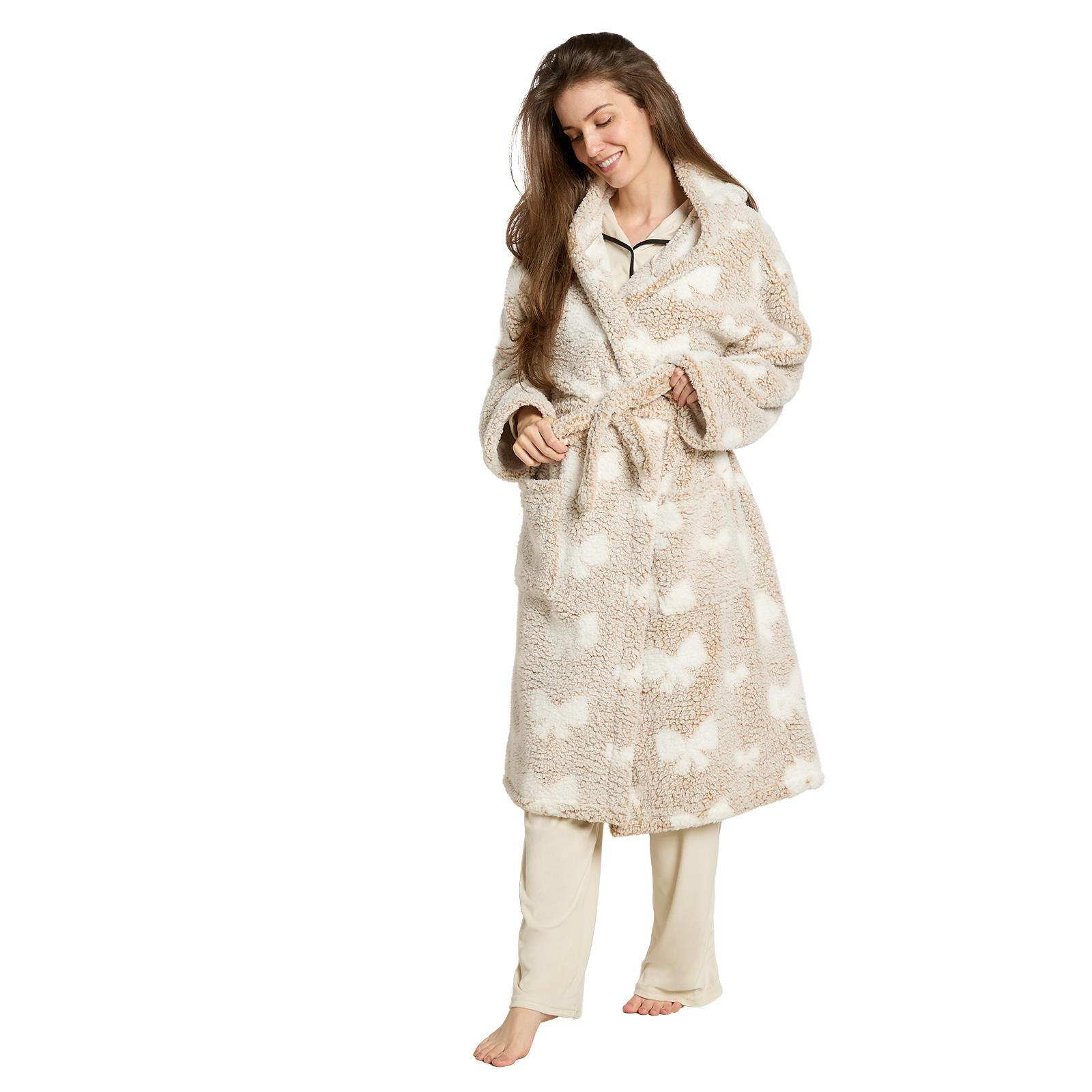 OHS Teddy Marl Dressing Gown Prints Ladies Warm Womens Loungewear Bathrobe