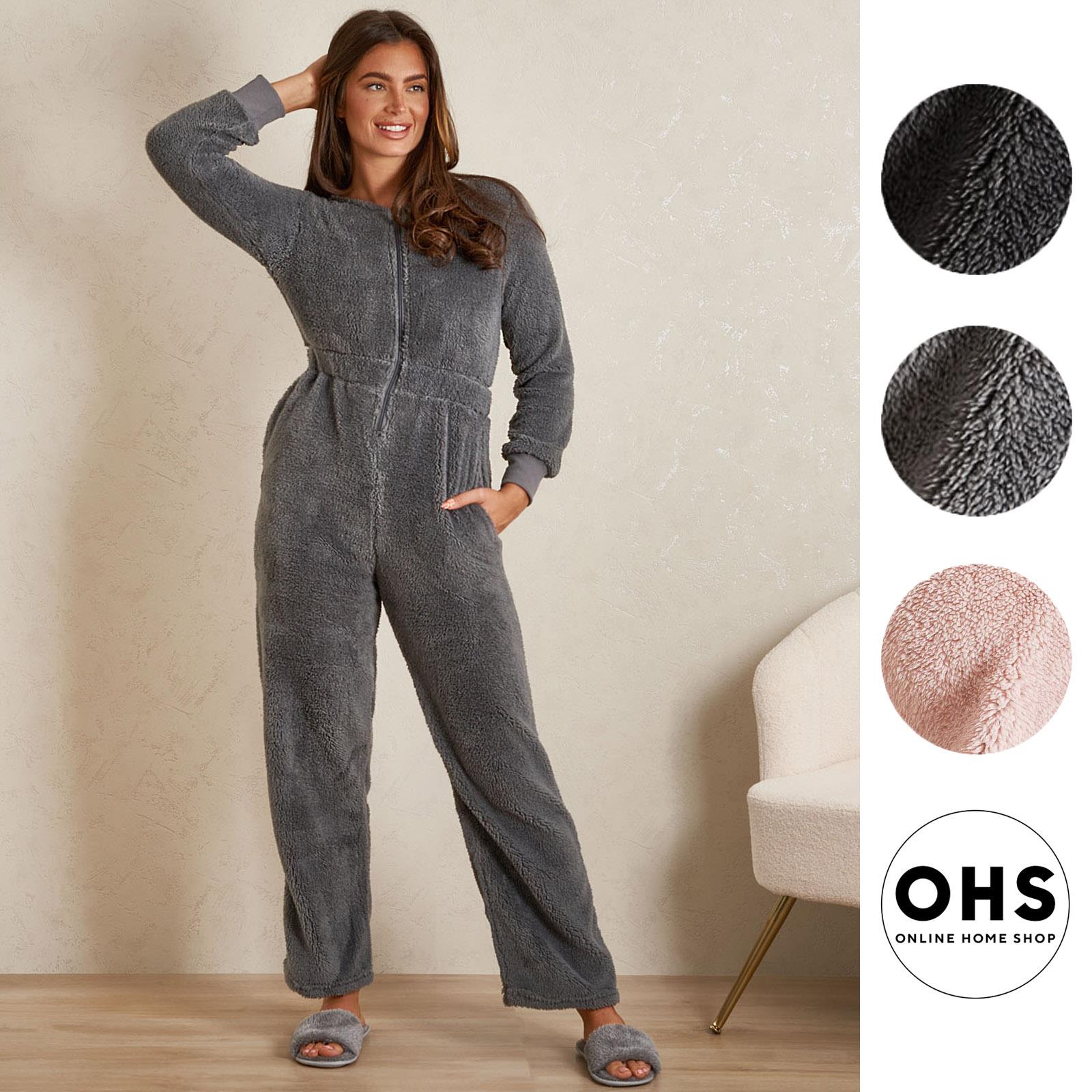 OHS Jumpsuit Teddy Fleece Long Elasticated Waist 1Onesie Warm Soft PJ Loungewear