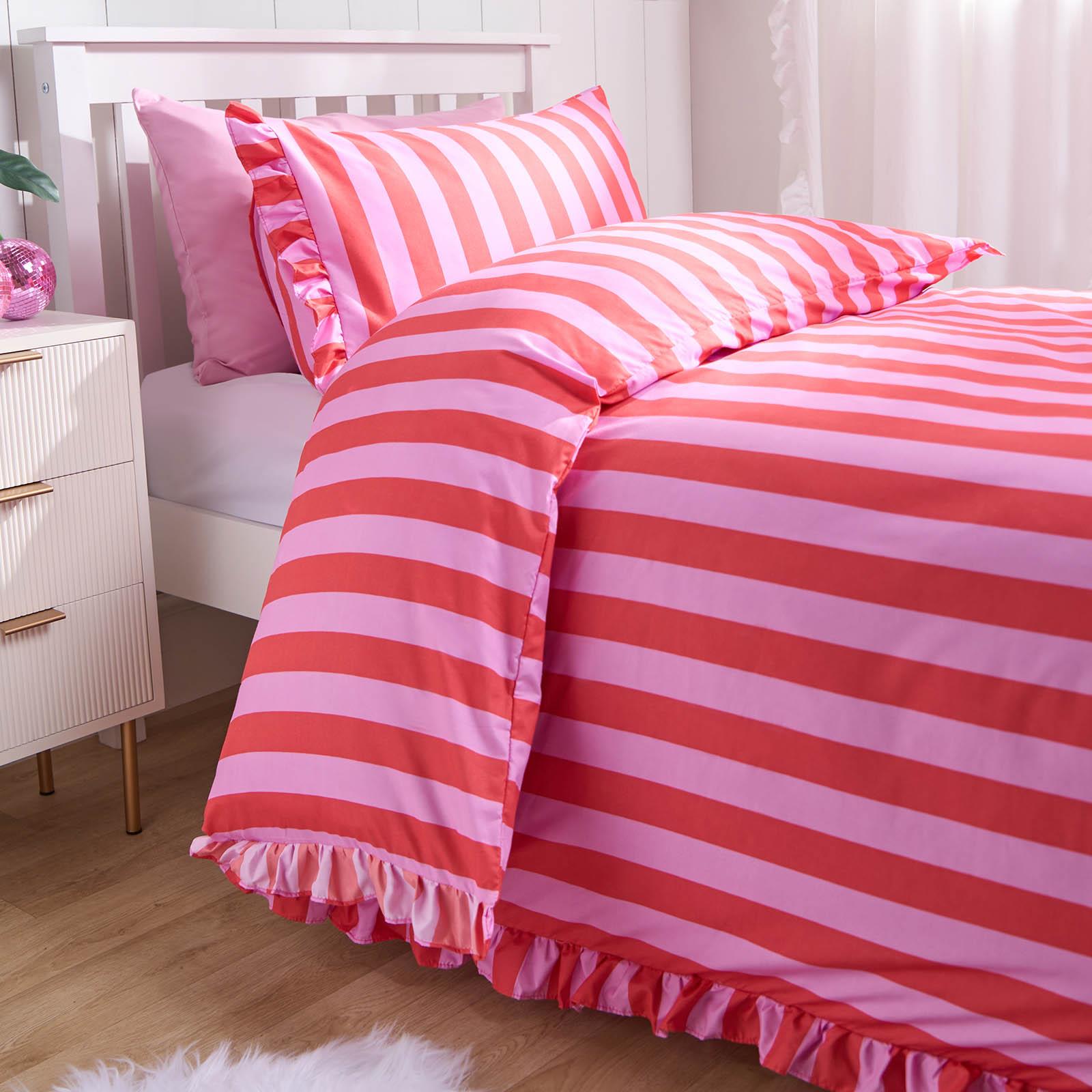 Frill Duvet Cover Bedding Set Pillowcase Stripe Quilt Luxury Double King Size