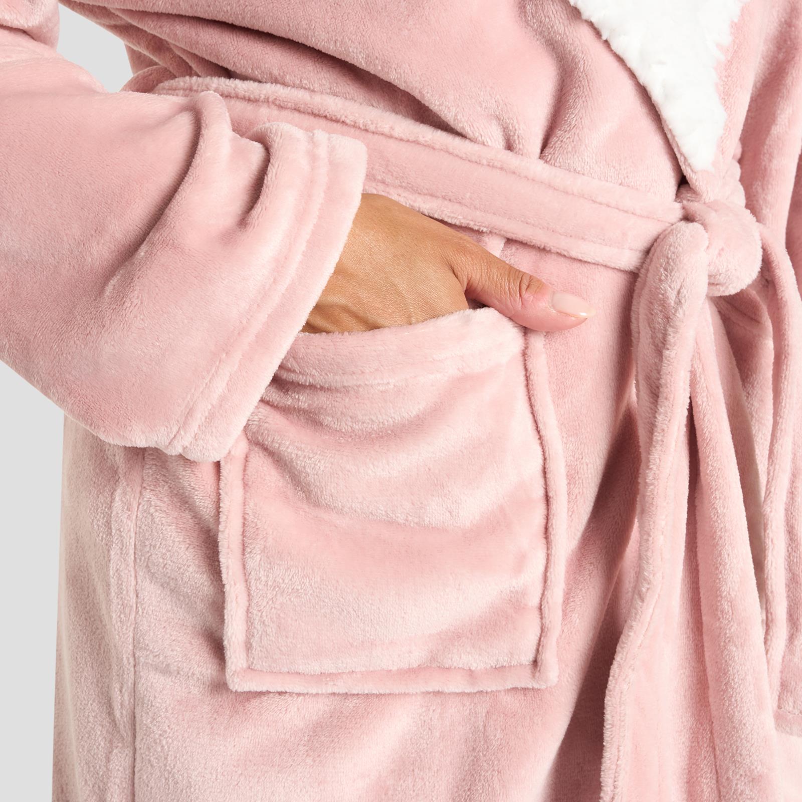 OHS Mens Dressing Gown Long Hooded Soft Flannel Fleece Sherpa Bathrobe Lounge