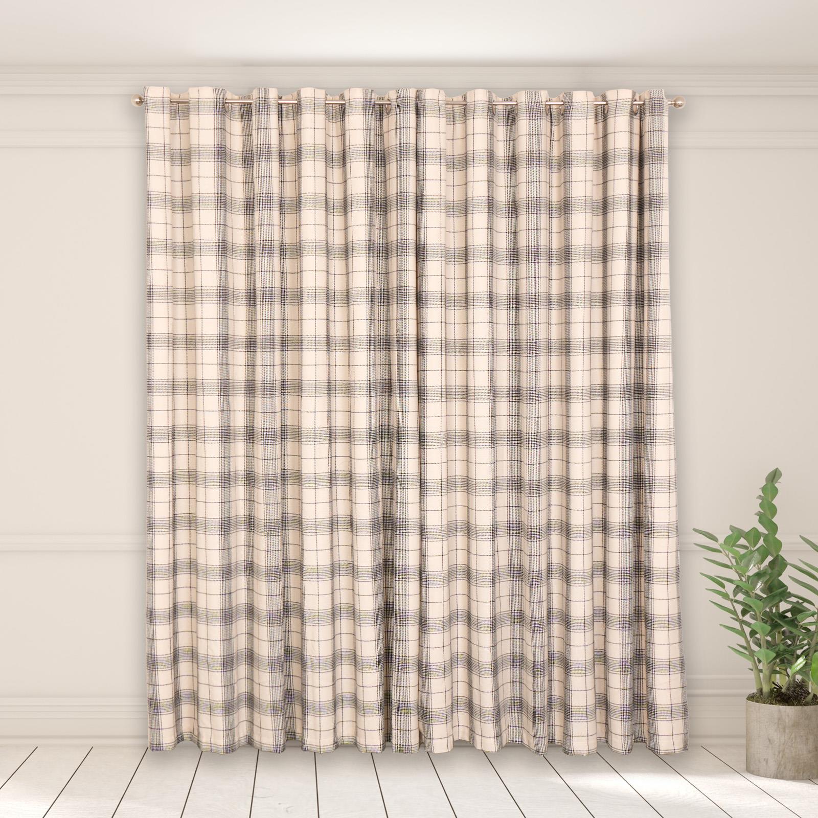 OHS Check Eyelet Curtains Pair Thermal Ring Top Textured Woven Ready Made
