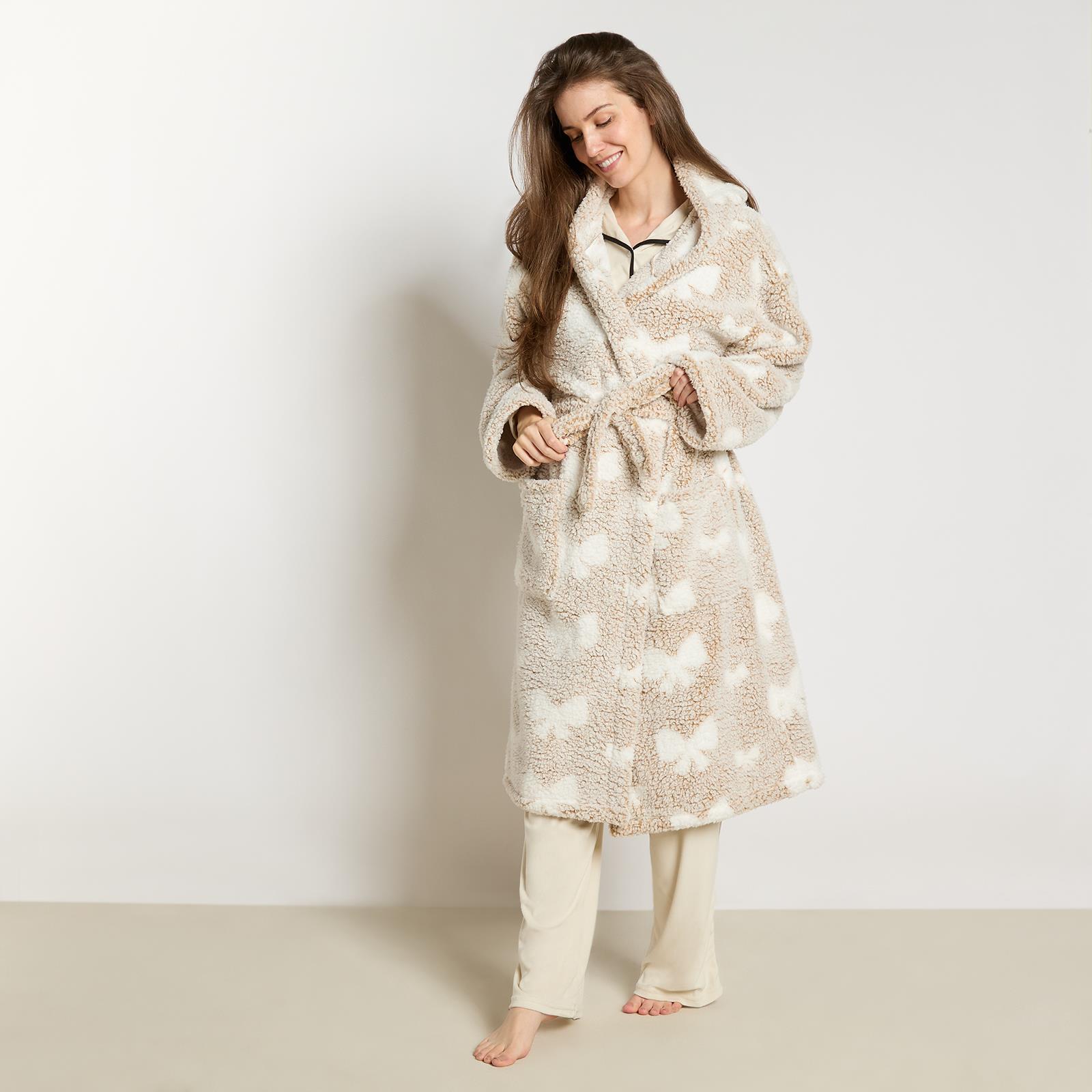 OHS Teddy Marl Dressing Gown Prints Ladies Warm Womens Loungewear Bathrobe