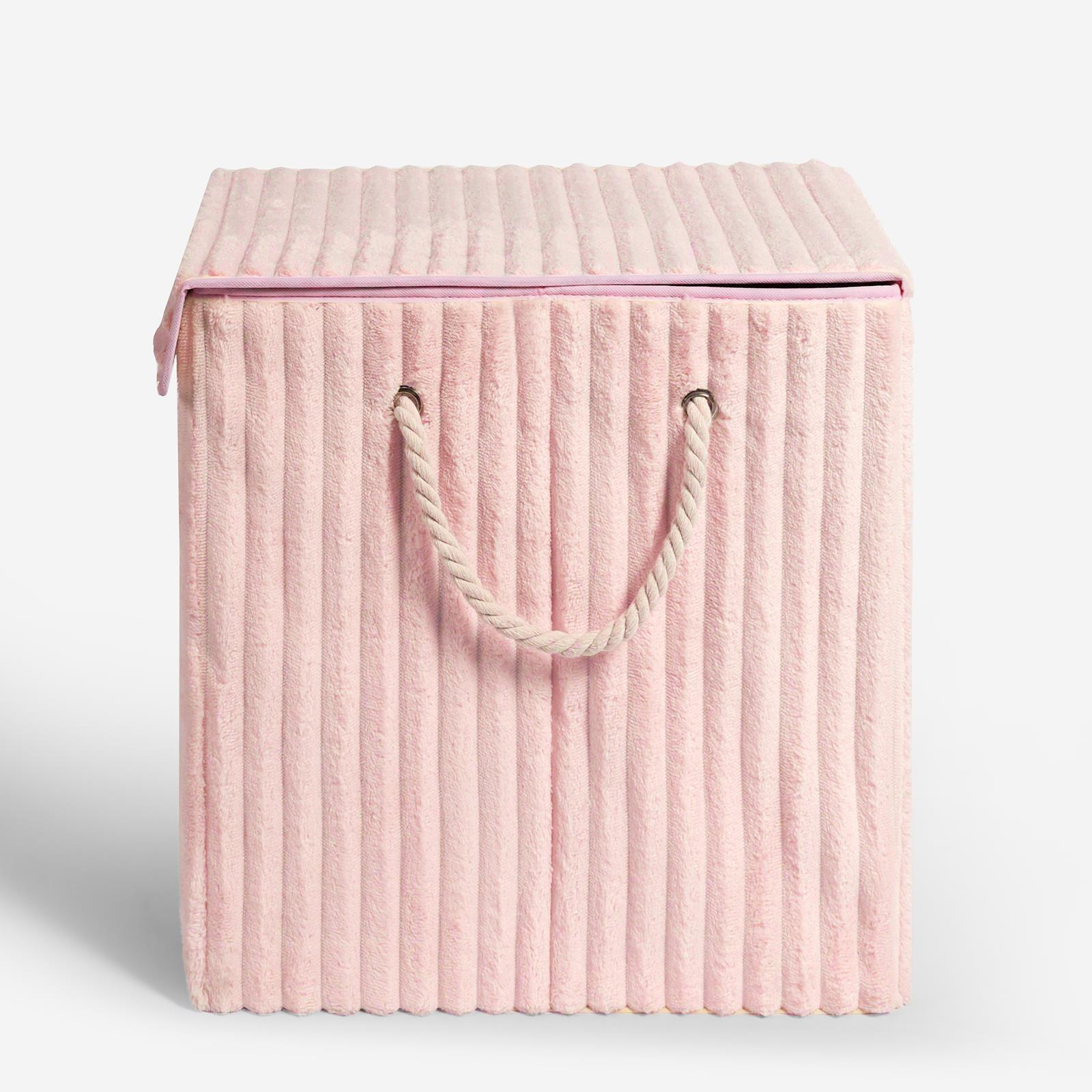 OHS Ribbed Laundry Basket with Lid Foldable Hamper Bag Washing Bin Storage