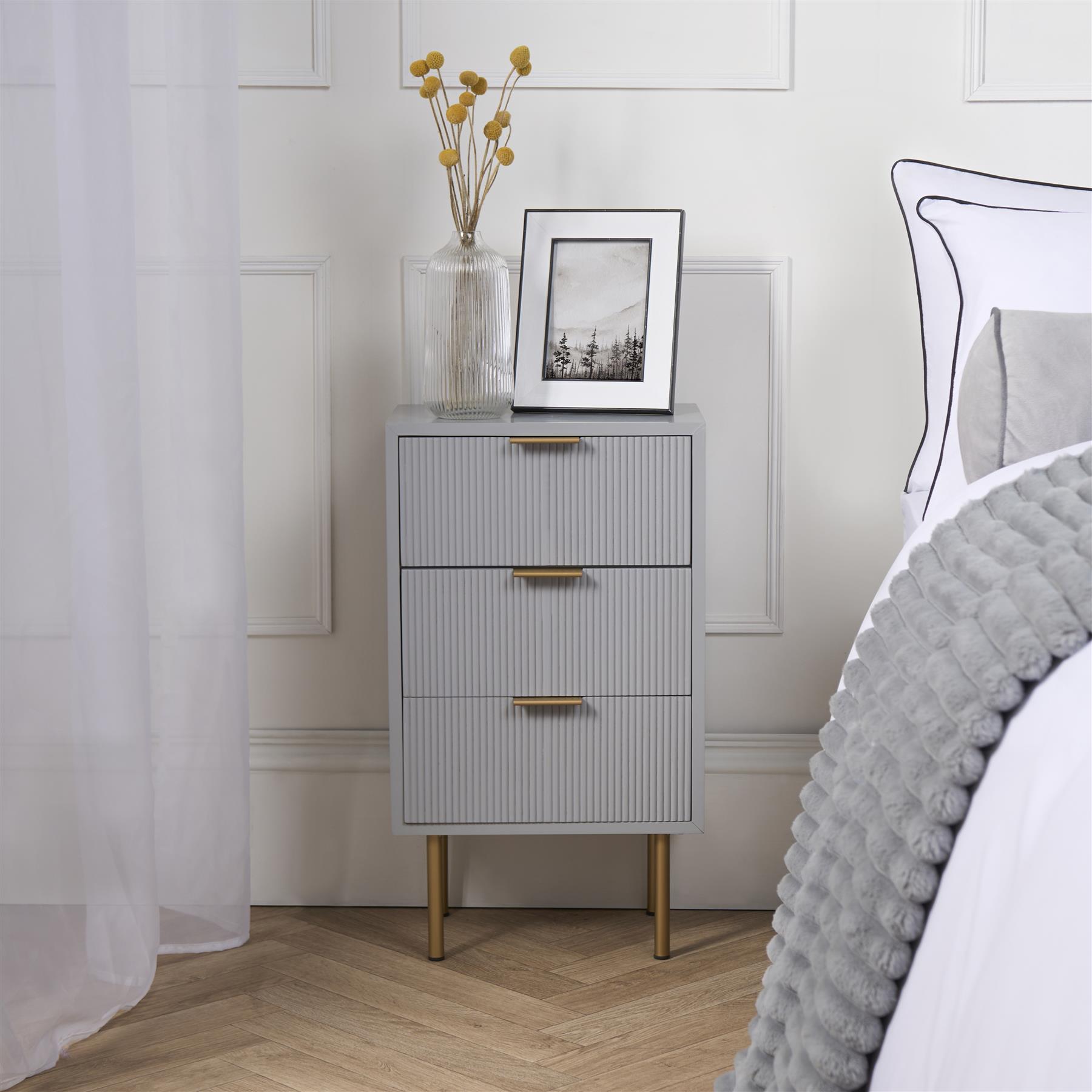 Ribbed Bedside Table Modern Bedroom 3/4 Draw Office Nightstand Living Room Unit - Picture 18 of 71
