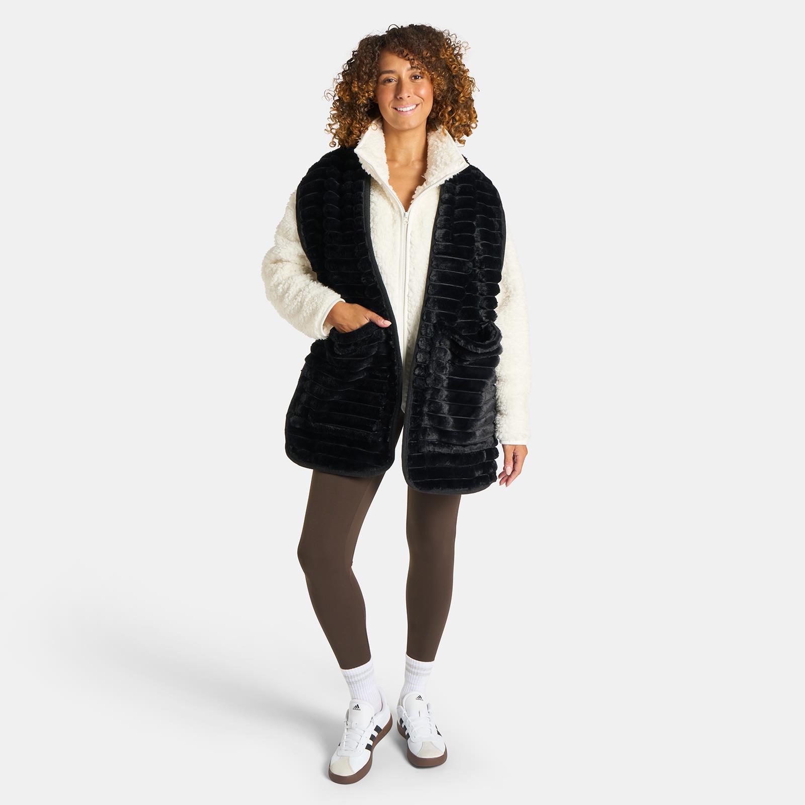 OHS Faux Fur Pocket Scarf Ribbed Fleece Fluffy Thermal Winter Wrap Hand Warmer