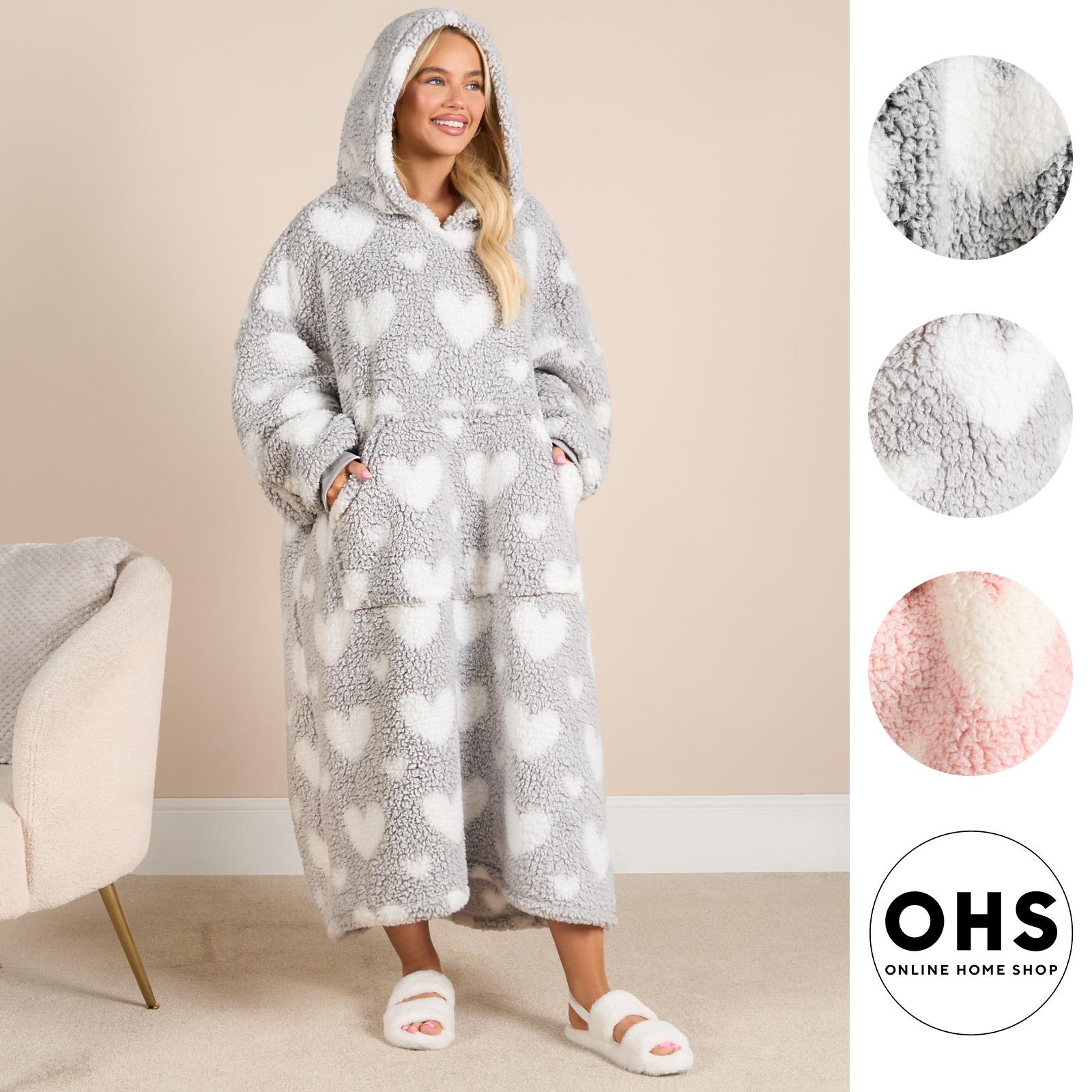 OHS Heart Hoodie Blanket Extra Long Soft Oversized Wearable Plush Warm Throw