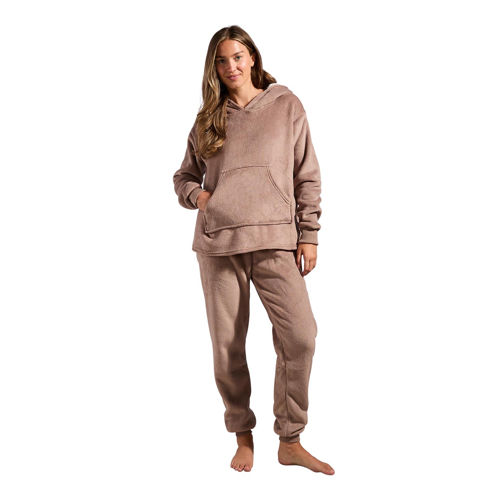 OHS Fleece Loungewear Set Coral Winter Sherpa Nightwear 2-Piece Hoodie Jogger