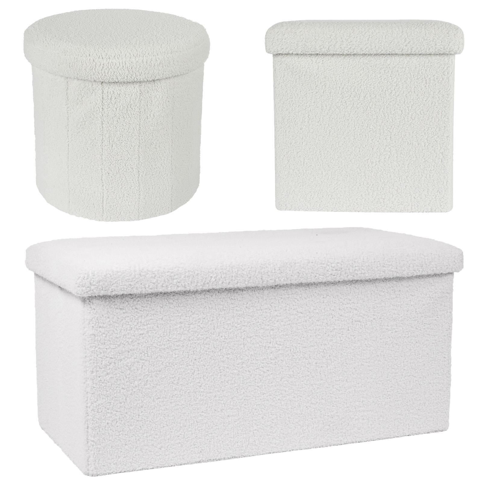 OHS Ottoman Boucle Storage Box Folding Footstool Cube Round Rectangle