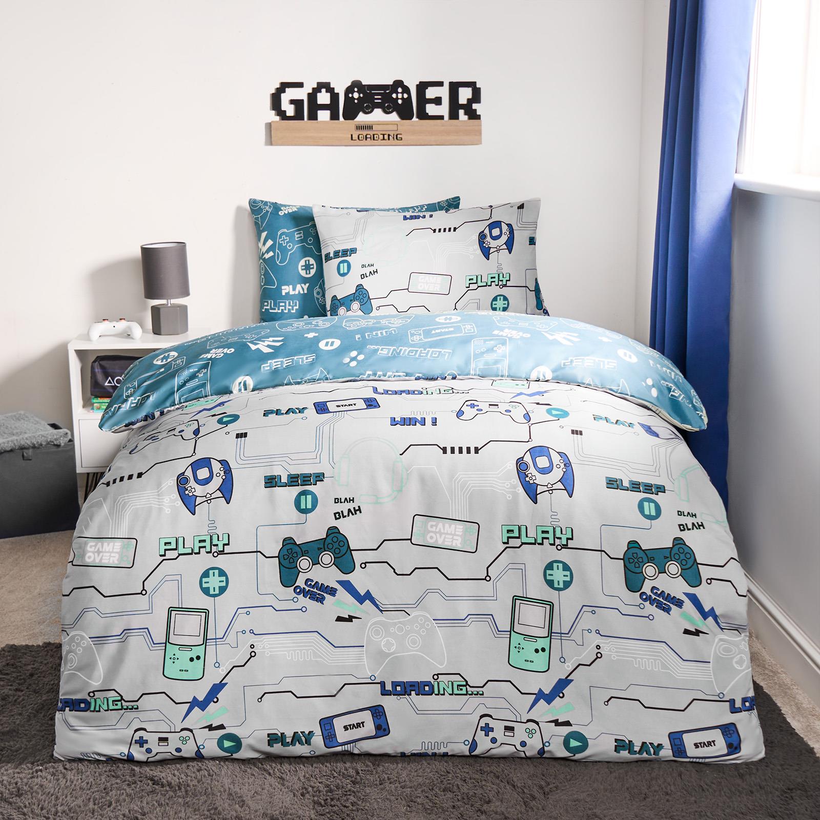 Gaming Duvet Cover Set Reversible Soft Quilt with Pillowcase Kids Bedding Single